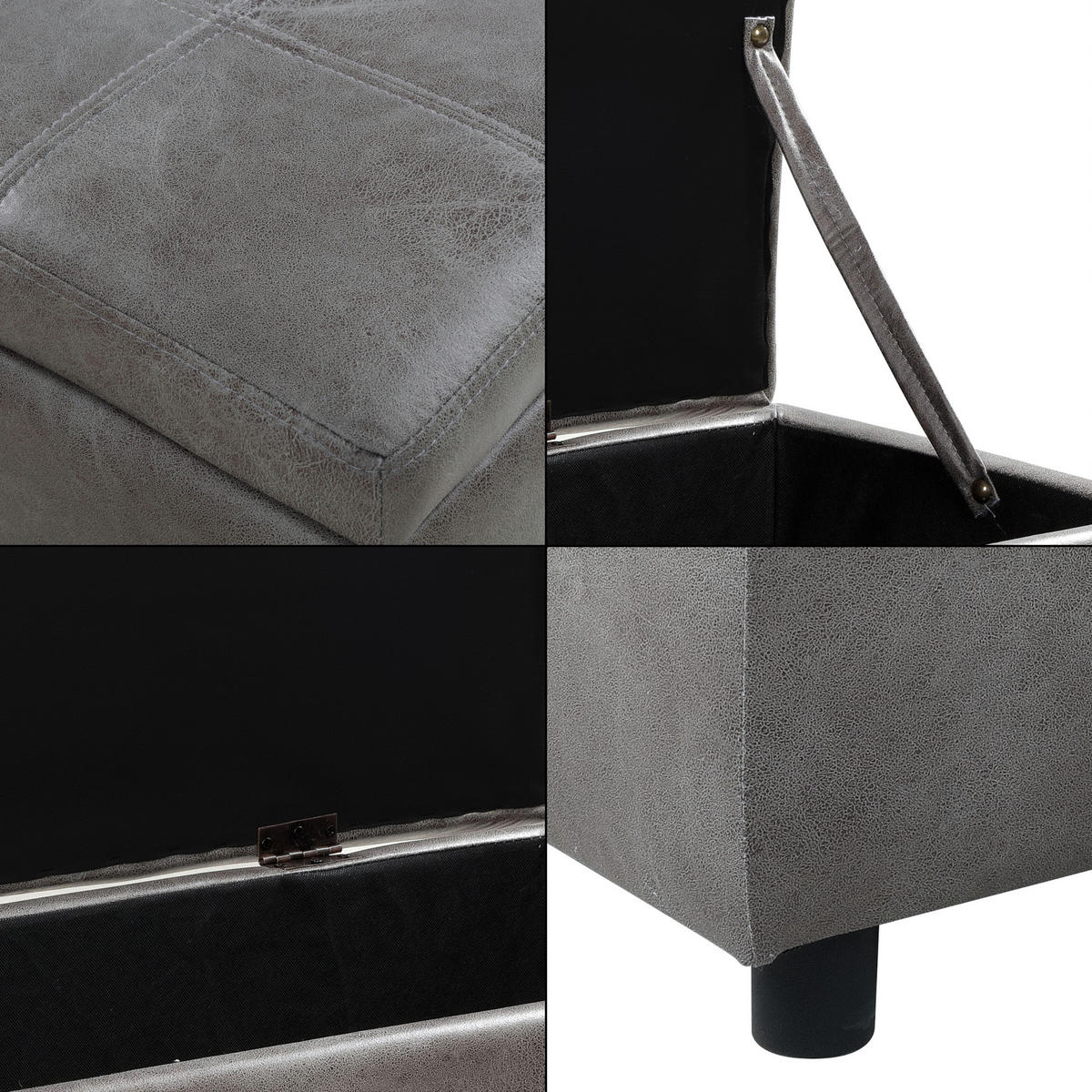 TRUHENBANK Bukit - Grau, Holz/Kunststoff (118/43/37cm) - [en.casa]