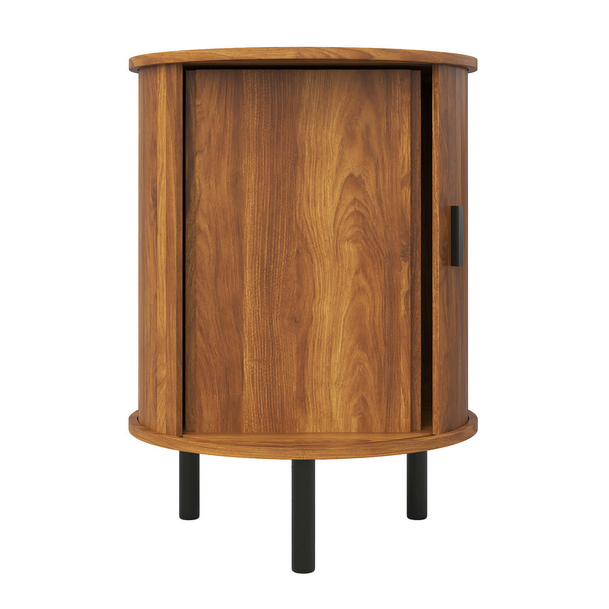 BEISTELLTISCH Rund Nussbaum Sideboard mit Schiebetür & Metallfüßen - Walnussfarben, Holzwerkstoff (48/48/65cm) - Urban Meuble