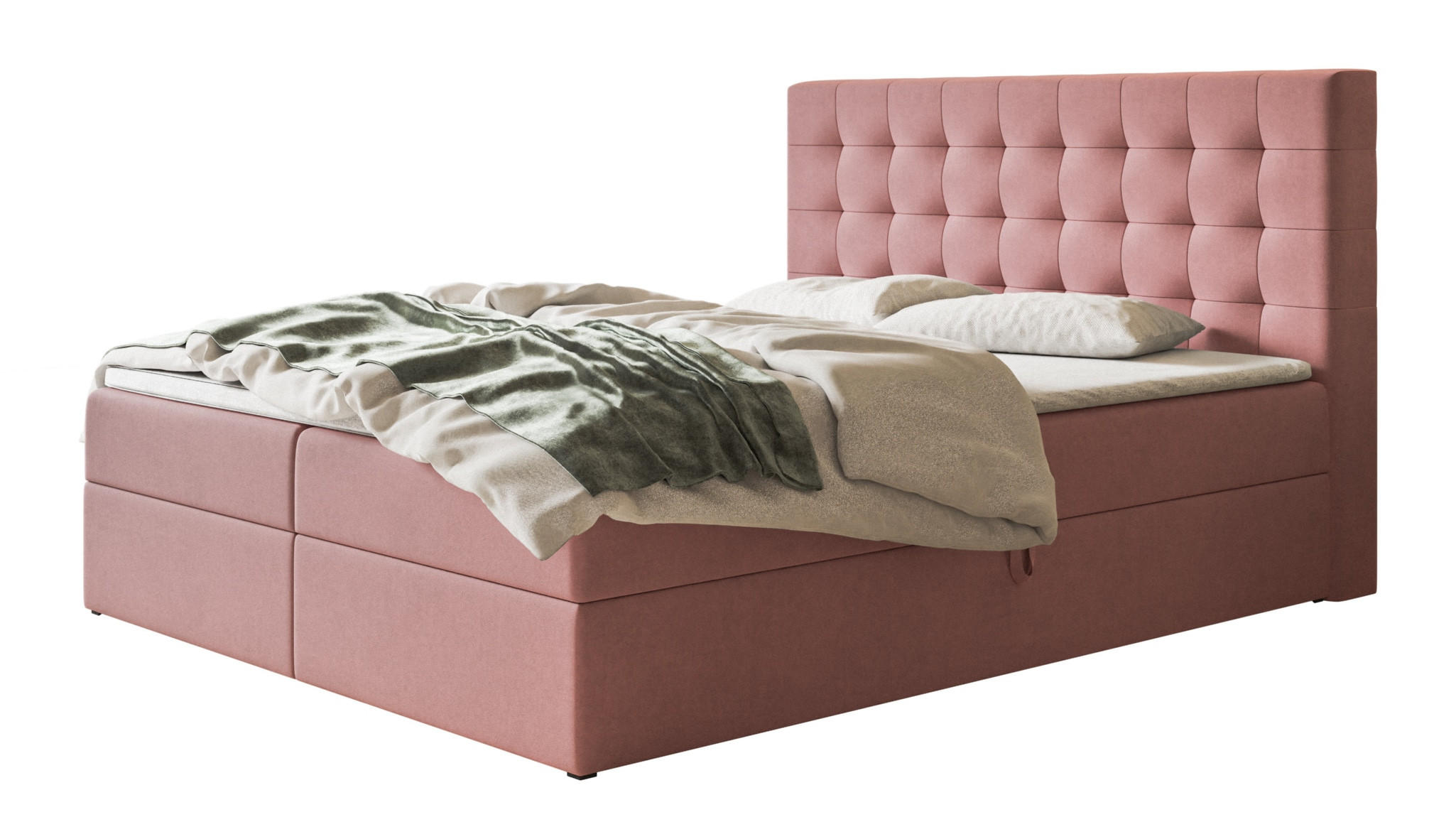 BOXBETT RIO mit 2 Bettkästen, 160x200, Farbe: Rosa, Velourstoff, Doppelbett mit Bonell-Matratze - Rosa, Holz/Kunststoff (160/200cm) - Alpi-Möbel