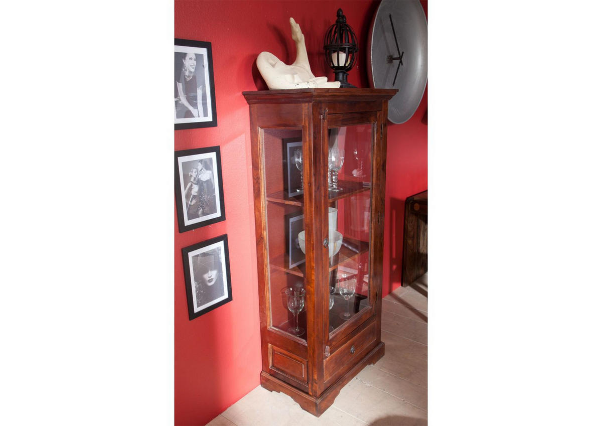 VITRINE Akazie 72x40x155 nougat lackiert OXFORD #527 - Dunkelbraun, Holz (72/155/40cm) - Massivmoebel24