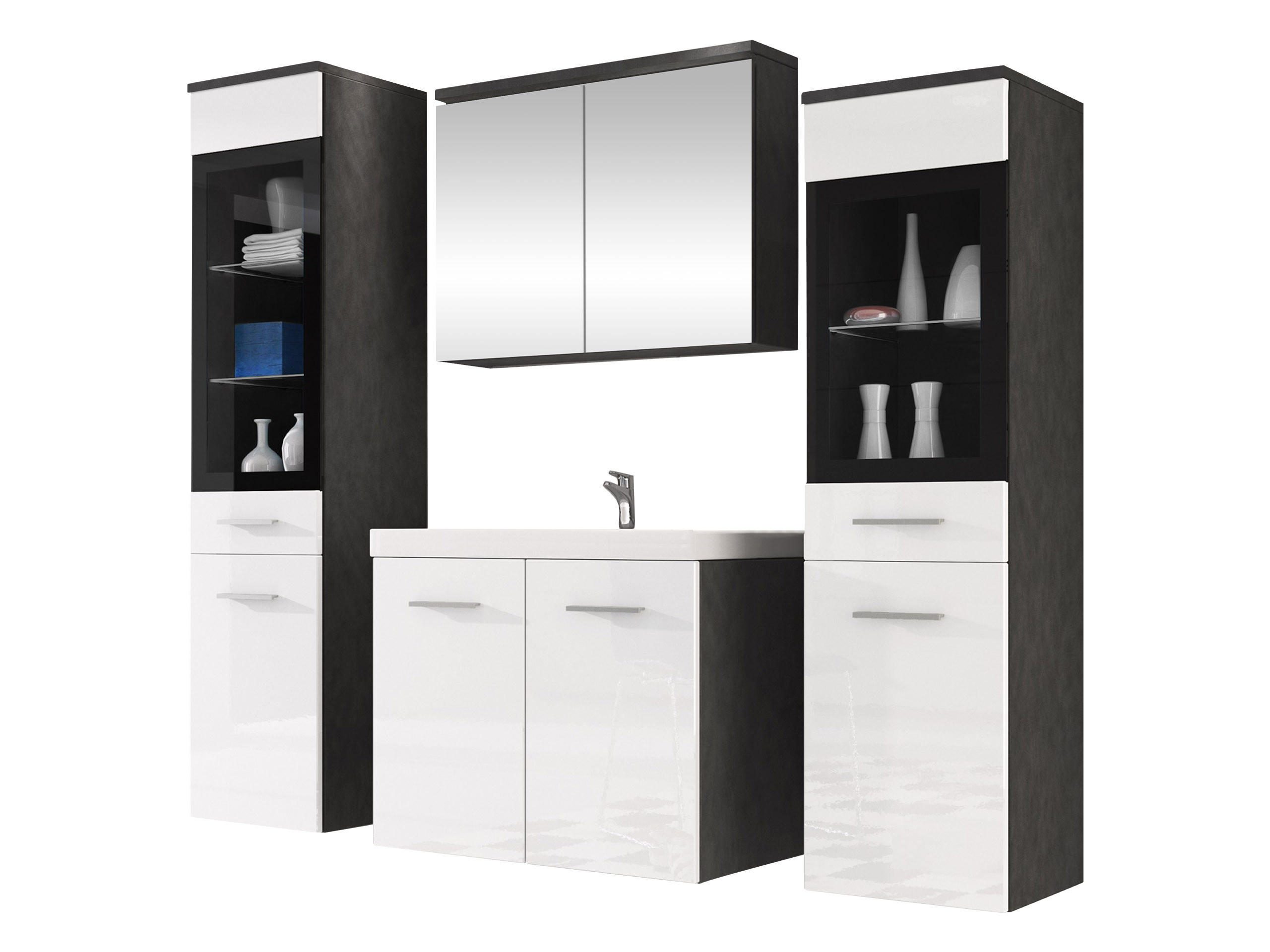 BADMÖBEL-SET Madrit II - Dunkelgrau/Silberfarben, Holzwerkstoff/Kunststoff (132/132/30cm) - MIRJAN24