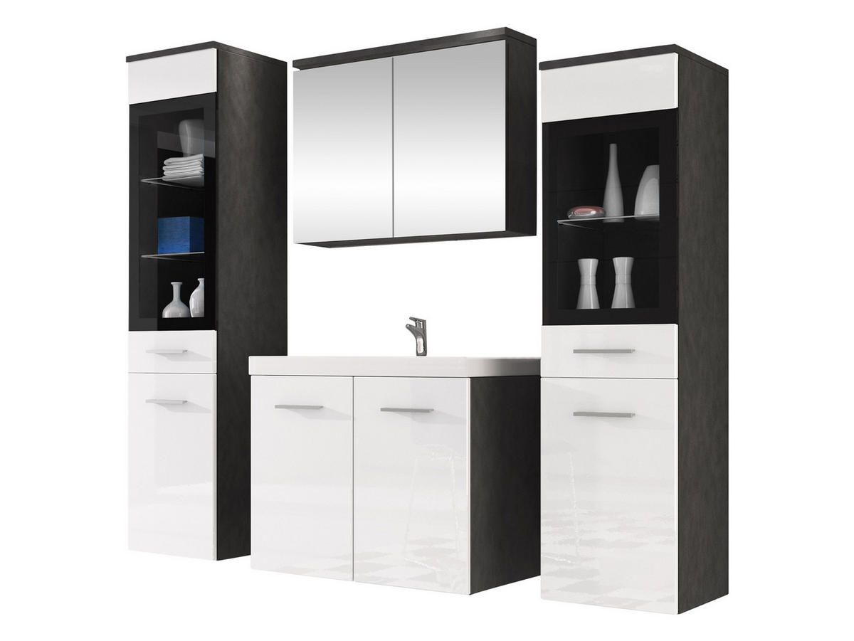 BADMÖBEL-SET Madrit II - Dunkelgrau/Silberfarben, Holzwerkstoff/Kunststoff (132/132/30cm) - MIRJAN24