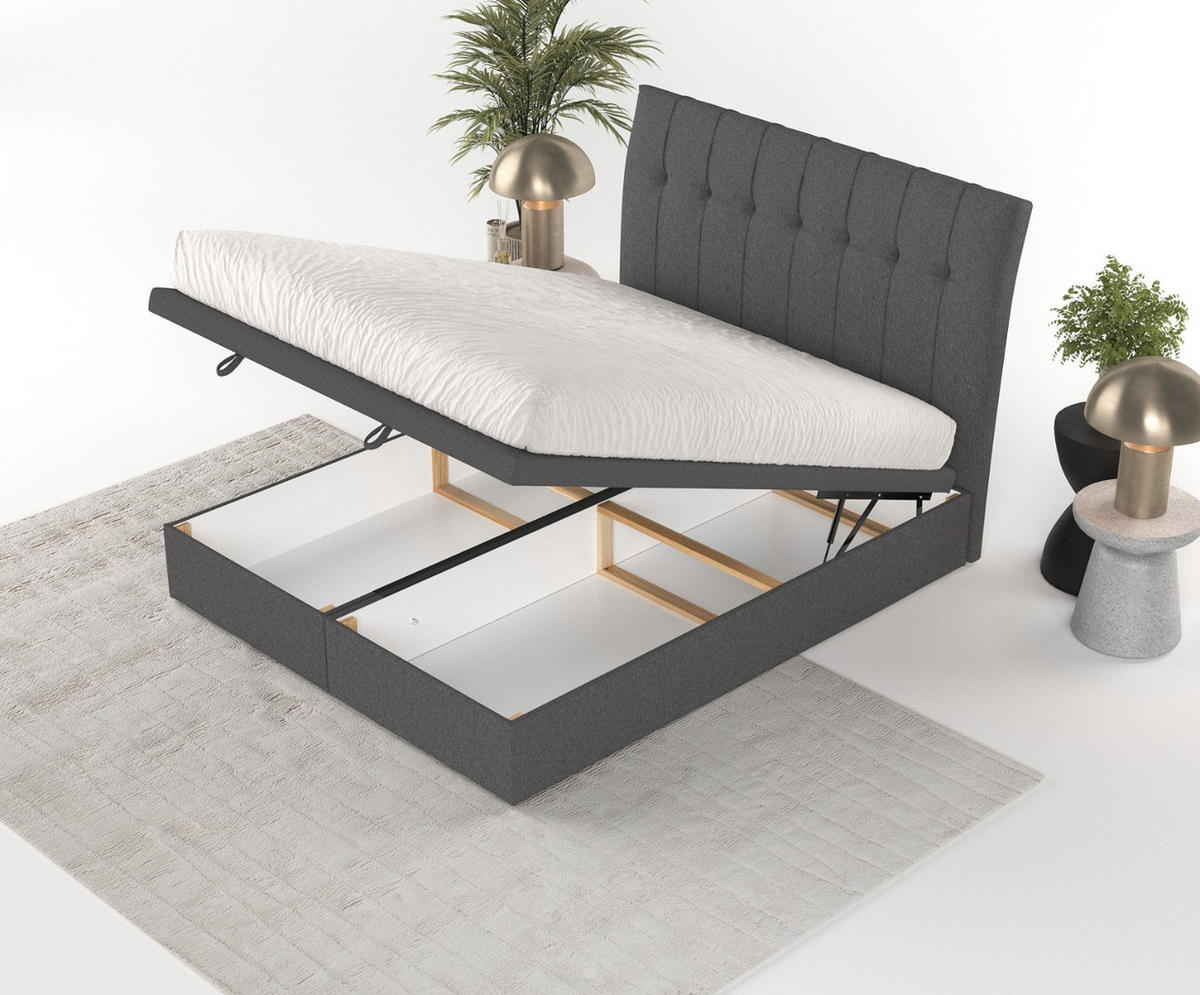 POLSTERBETT Kelsea mit Stauraum 160/200 cm Anthrazit im Megan Stoff - Anthrazit/Schwarz, Holz/Holzwerkstoff (160/200cm) - AltaBeds