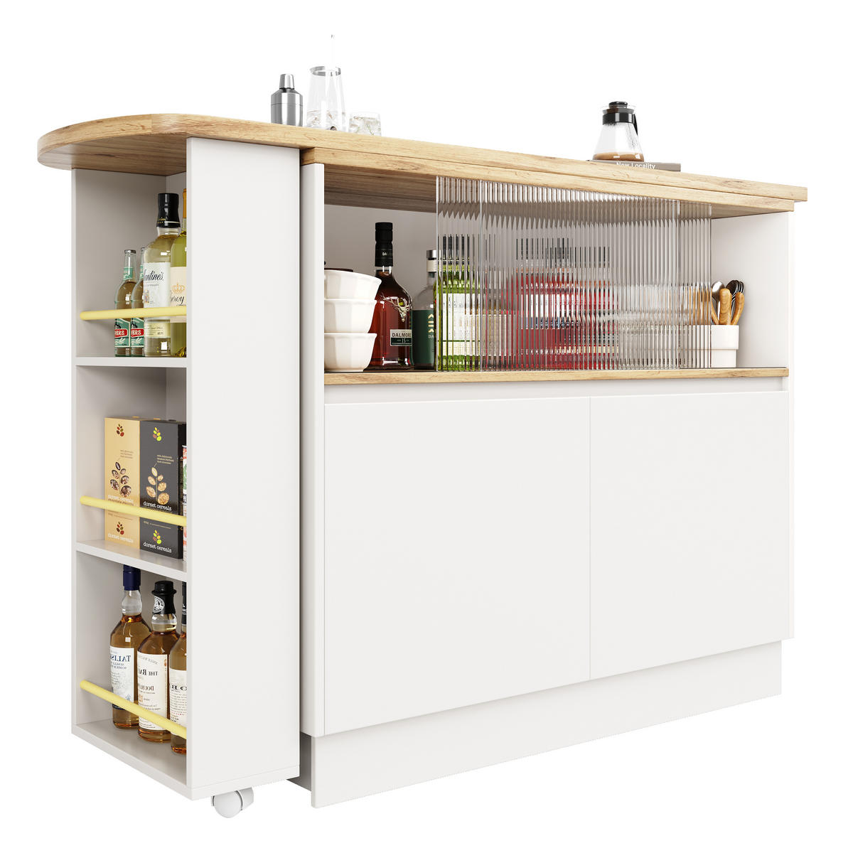BARTISCH 360° Drehbar Sideboard Glastür Stauraum Weiß - Weiß, Holzwerkstoff (90/100/45cm) - FLIEKS