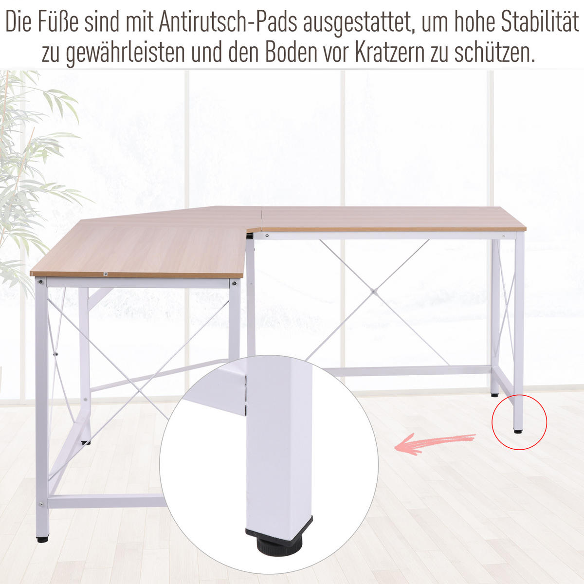 SCHREIBTISCH L-Form, MDF, Natur+Weiß - Naturfarben, Kunststoff (150/150/76cm) - HOMCOM