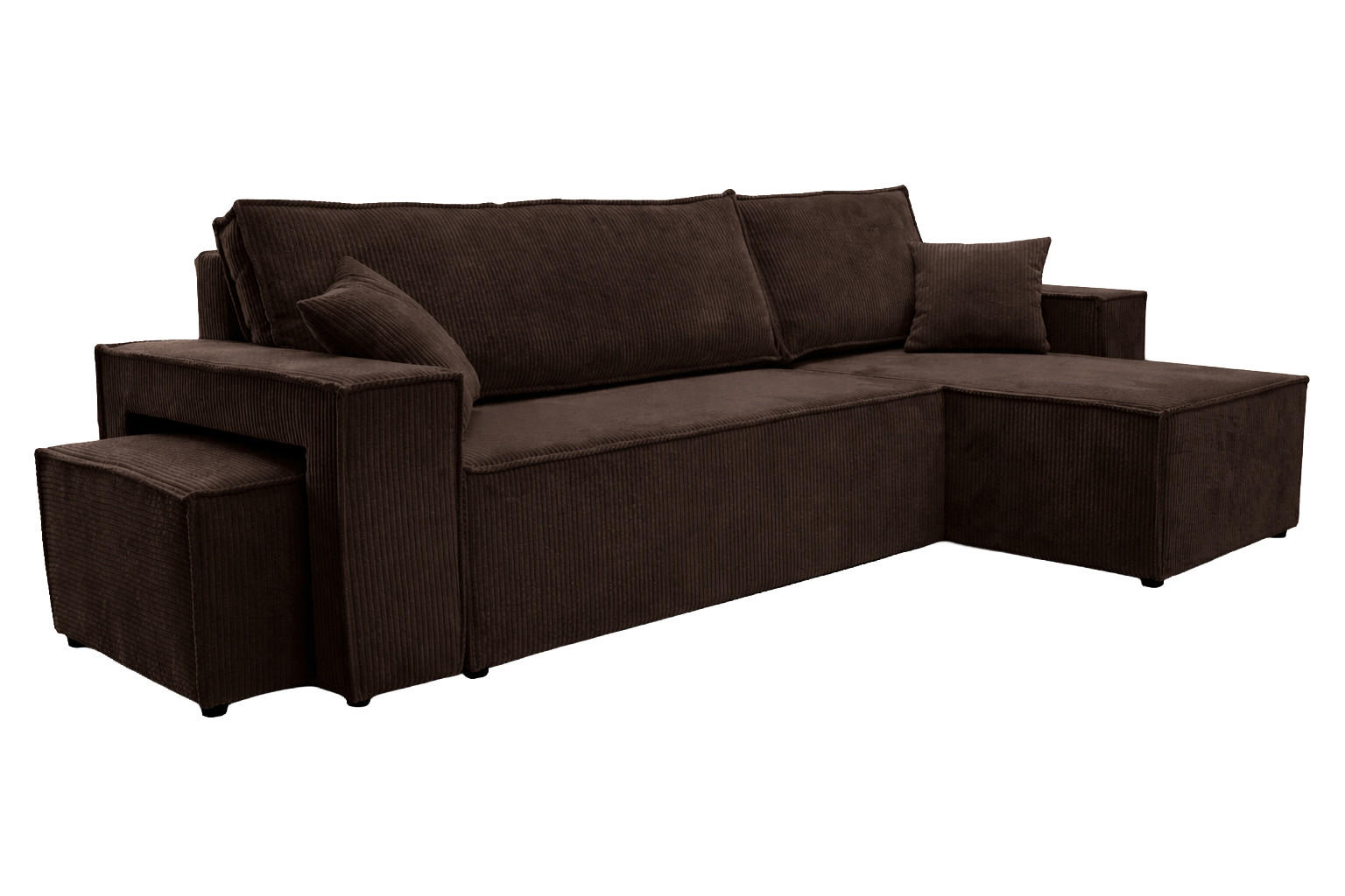 ECKSOFA Mit Schlaffunktion Und Pouf, Cordstoff Poso, Braun, Rechts, Best L Mit Pouf - Braun, Holz (244/145cm) - Kaiser Möbel
