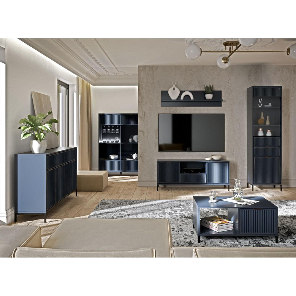 LOWBOARD Linna mit zwei Türen dunkelblau 165 cm - Schwarz/Dunkelblau, Holzwerkstoff/Metall (165/56/40cm) - Beautysofa