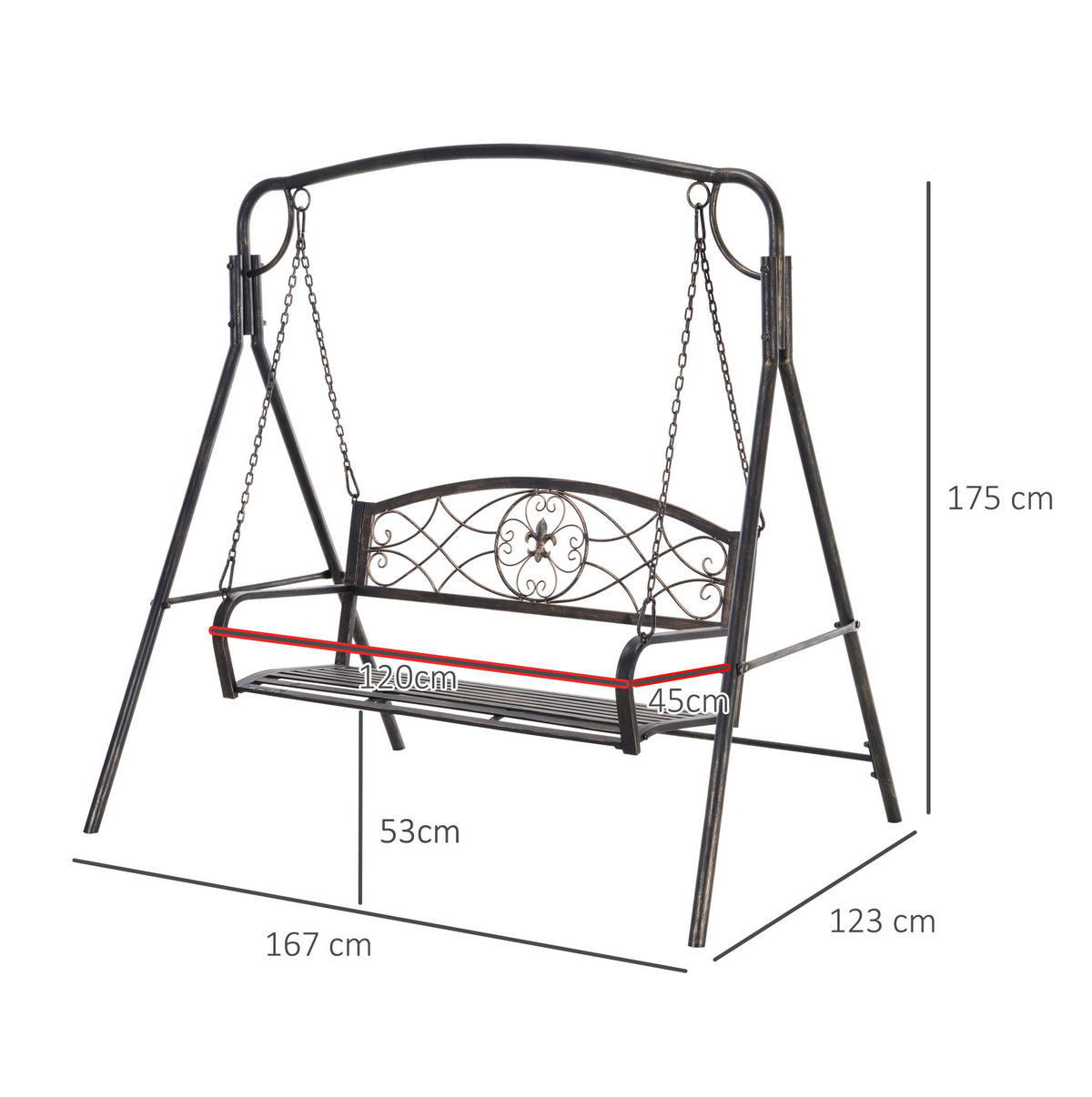 HOLLYWOODSCHAUKEL aus Metall 167x123x175 cm in Schwarz mit 2-Sitzer-Design - Schwarz, Metall (167/175/123cm) - Modfu