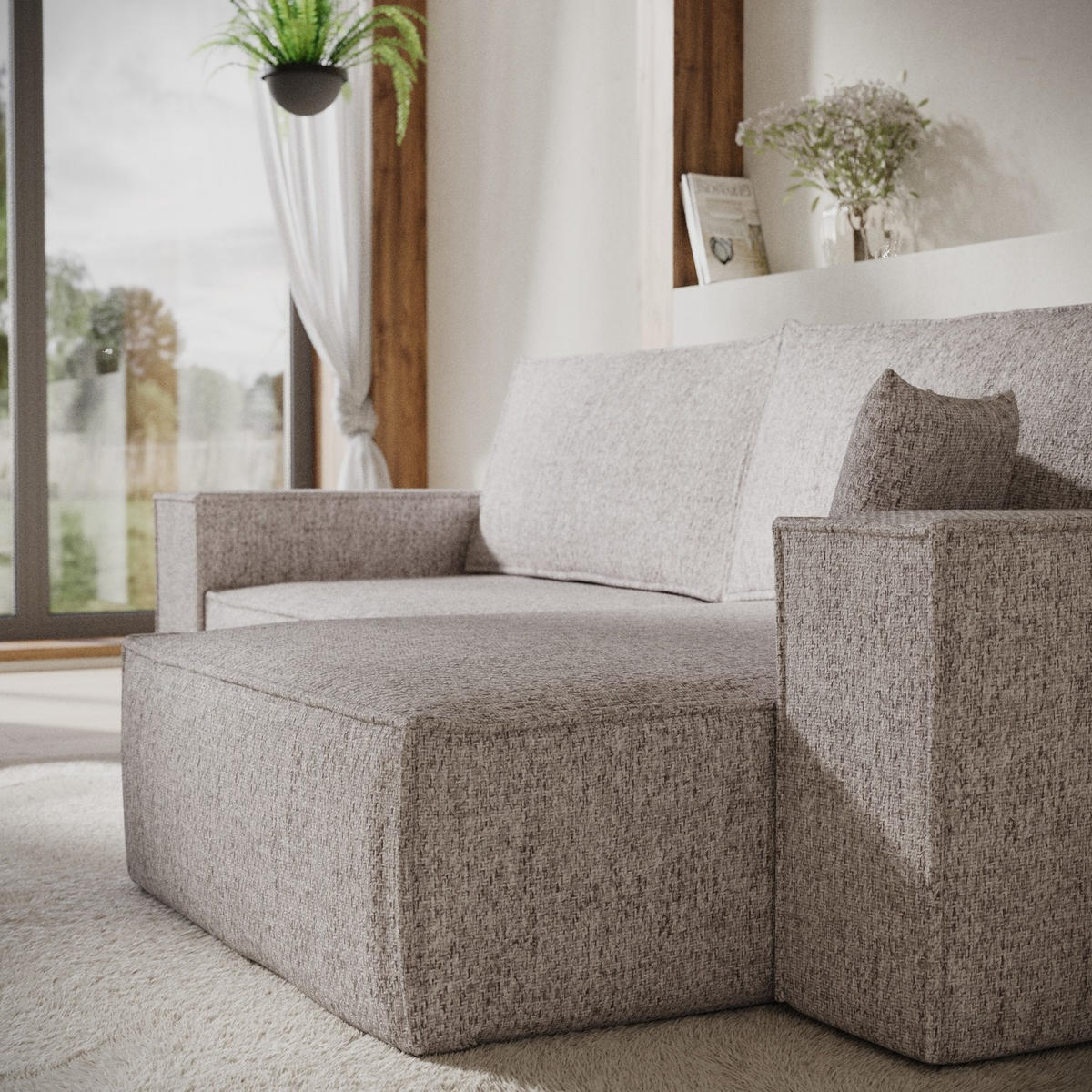 ECKSOFA CAVO mit Schlaffunktion Beige im Neve Stoff - Beige/Schwarz, Holz/Holzwerkstoff (255/148cm) - AltaBeds