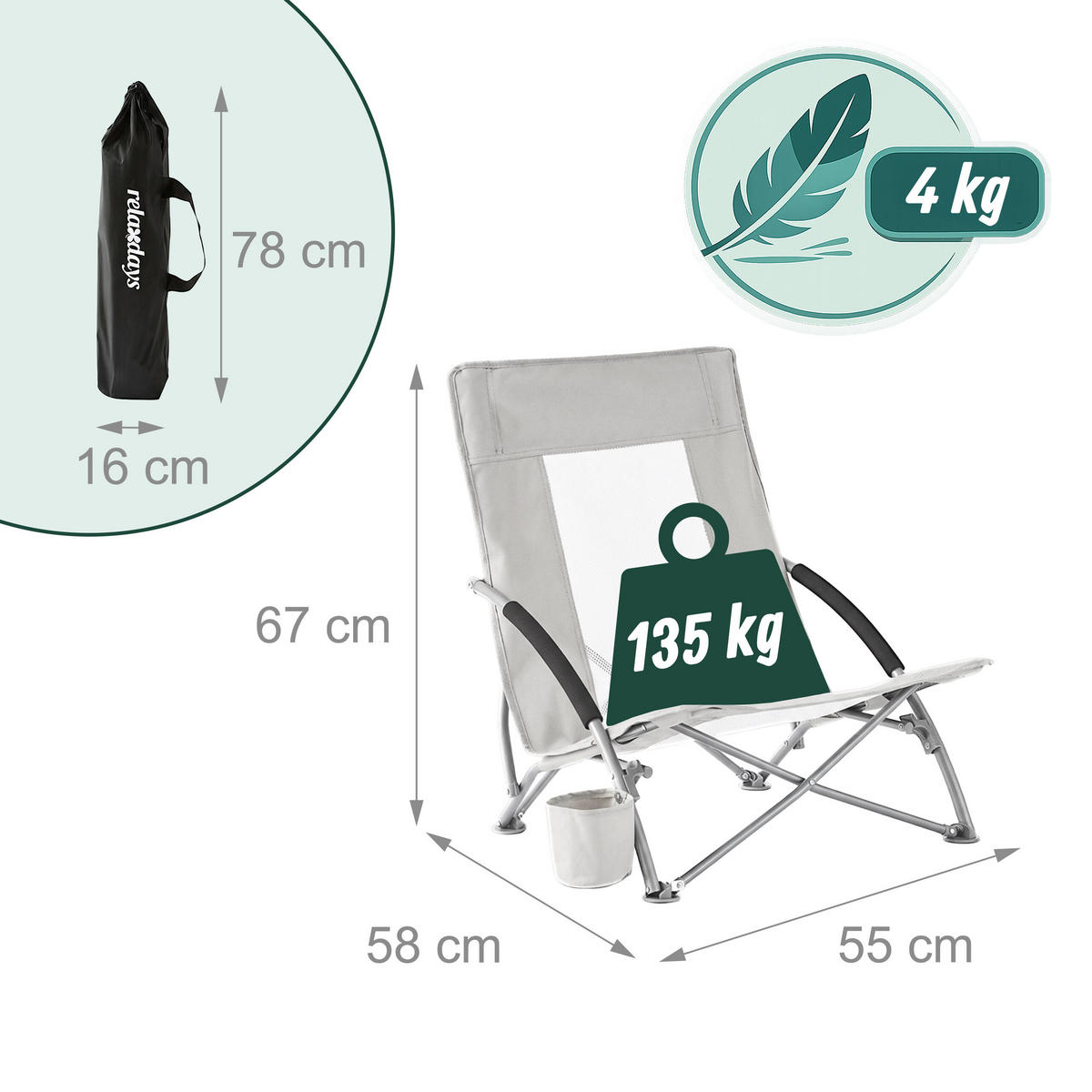 STOLICA - siva, tekstil/metal (55/67/58cm) - Relaxdays