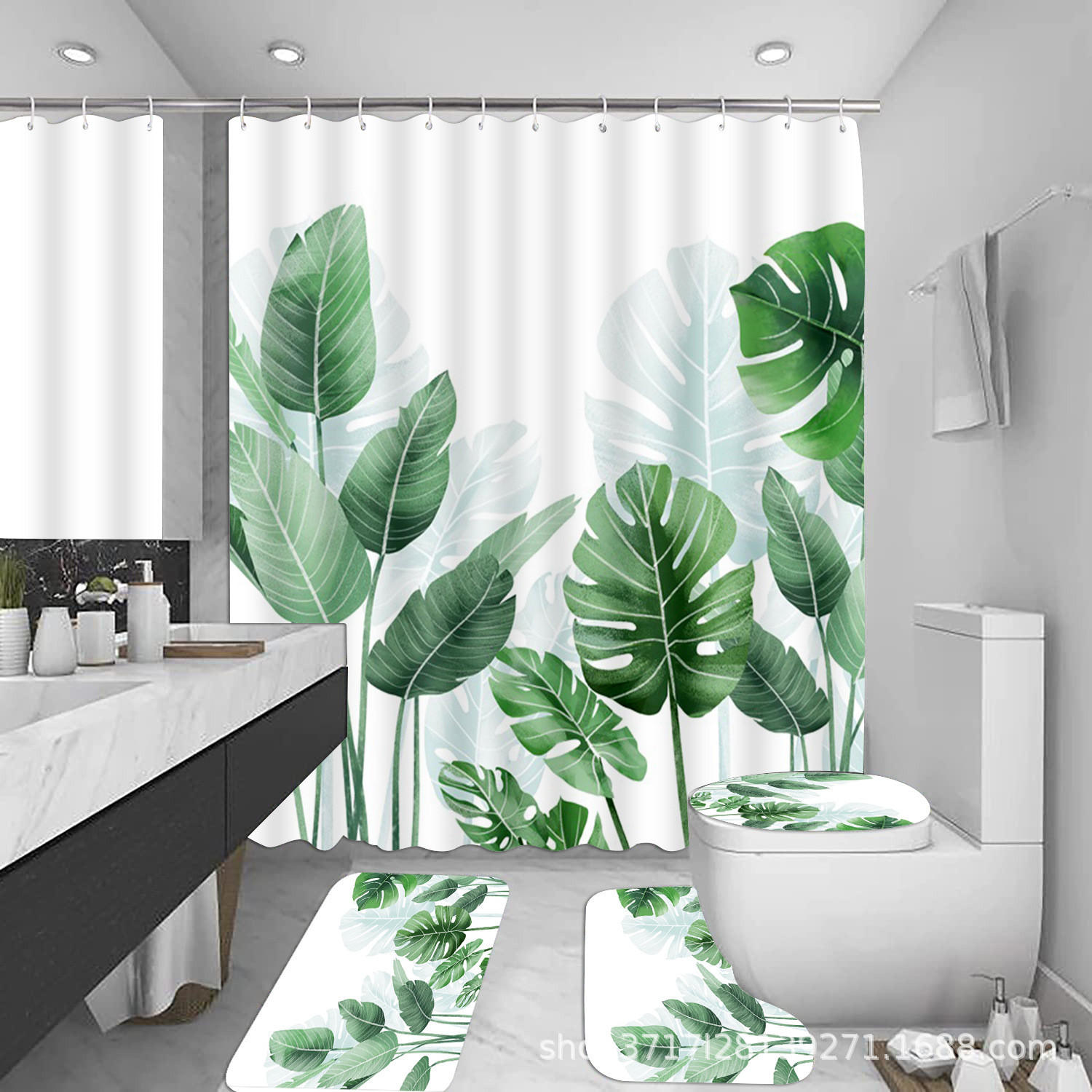 DUSCHVORHANG Pflanze Digitaldruck 180 x 180 cm wasserdicht schimmelresistent - Multicolor, Textil (180/180cm) - MCBOSON