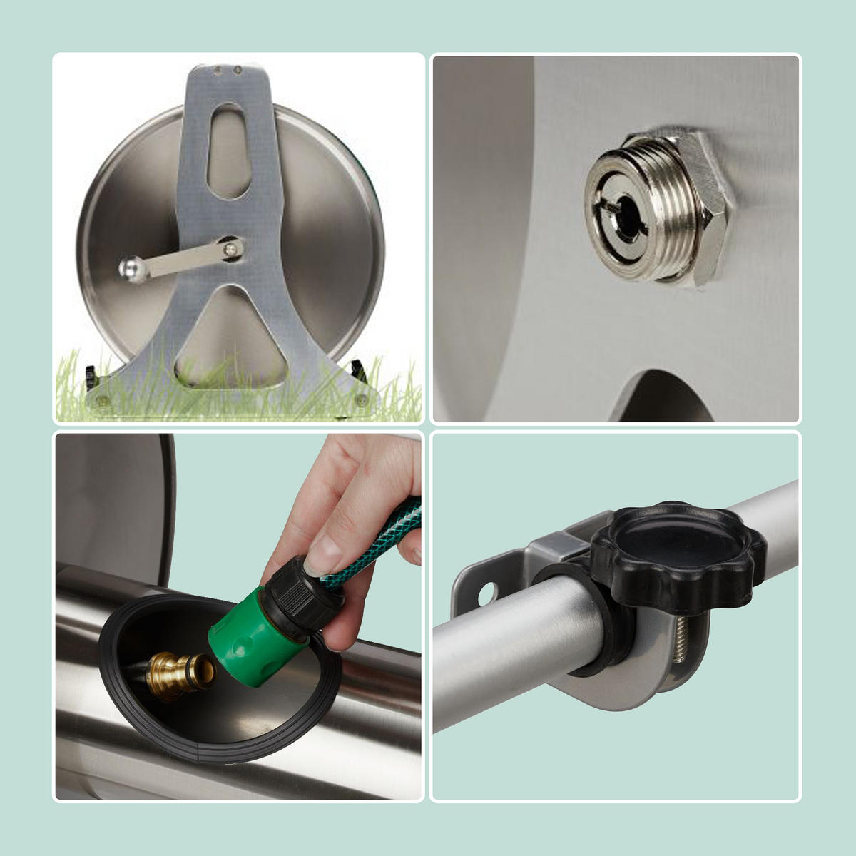 SCHLAUCHTROMMEL - Silberfarben, Metall (40/31/36cm) - Relaxdays