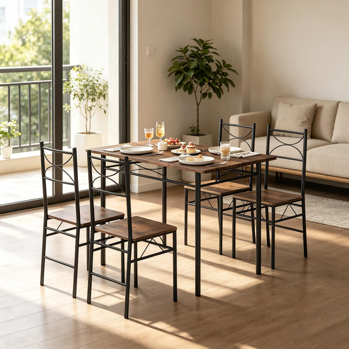 ESSGRUPPE DE-39311 110/70 cm Tisch mit 4 Stühlen Schwarz - Schwarz, Metall (110/76/70cm) - ComfortXL