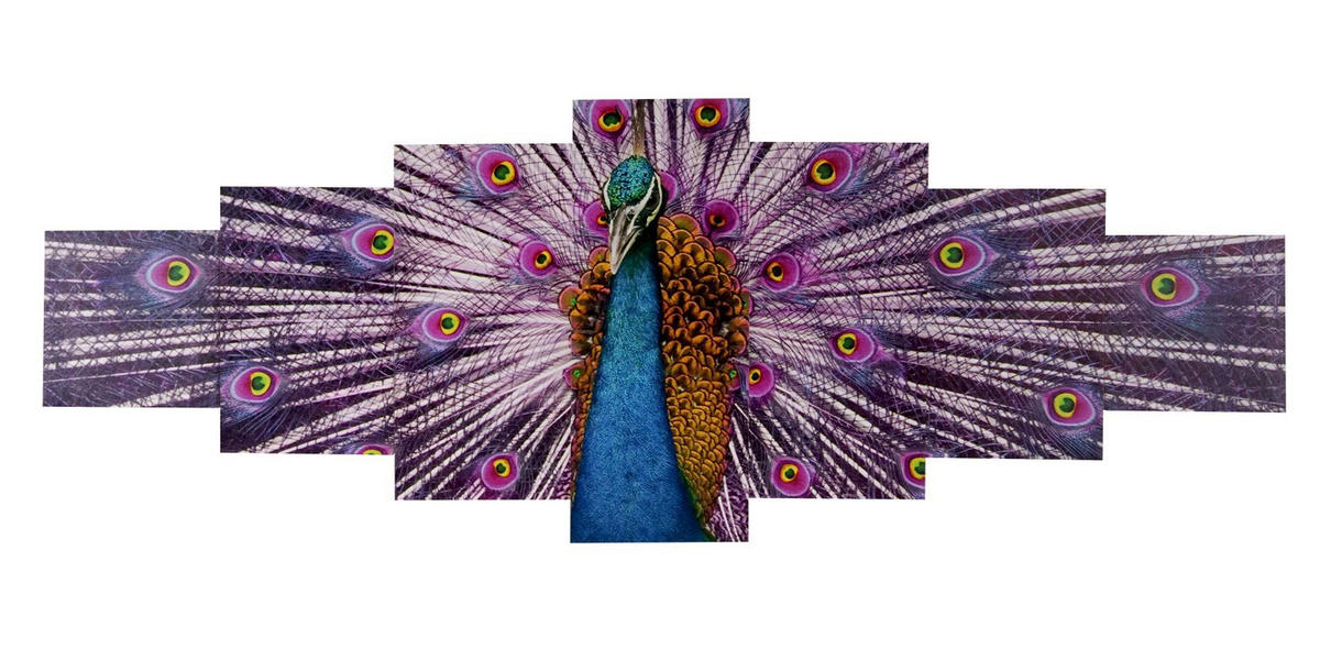 LEINWANDBILD PFAU 7-TLG. Multicolor - Multicolor, Holz (140/50cm) - MCW