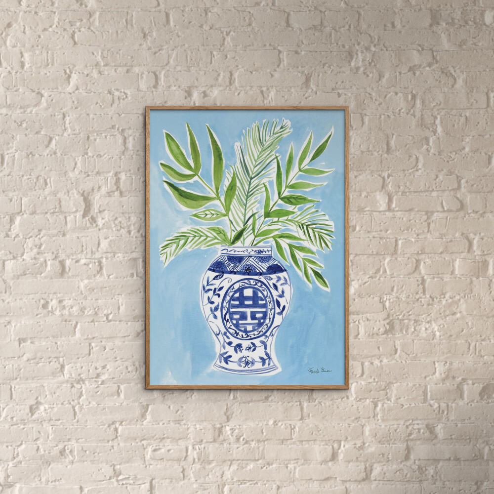 POSTER mit Rahmen Wild Apple - Elegant Chinoiserie II - Blau/Eichefarben, Holz/Papier (70/100cm) - Poster&Frame