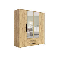 KLEIDERSCHRANK Maxivo Artisan Eiche, viertüriger Kippschrank mit Schubladen und Spiegel, Erweiterung - Schwarz/Eiche Artisan, Holzwerkstoff (198/248/59cm) - Bettso