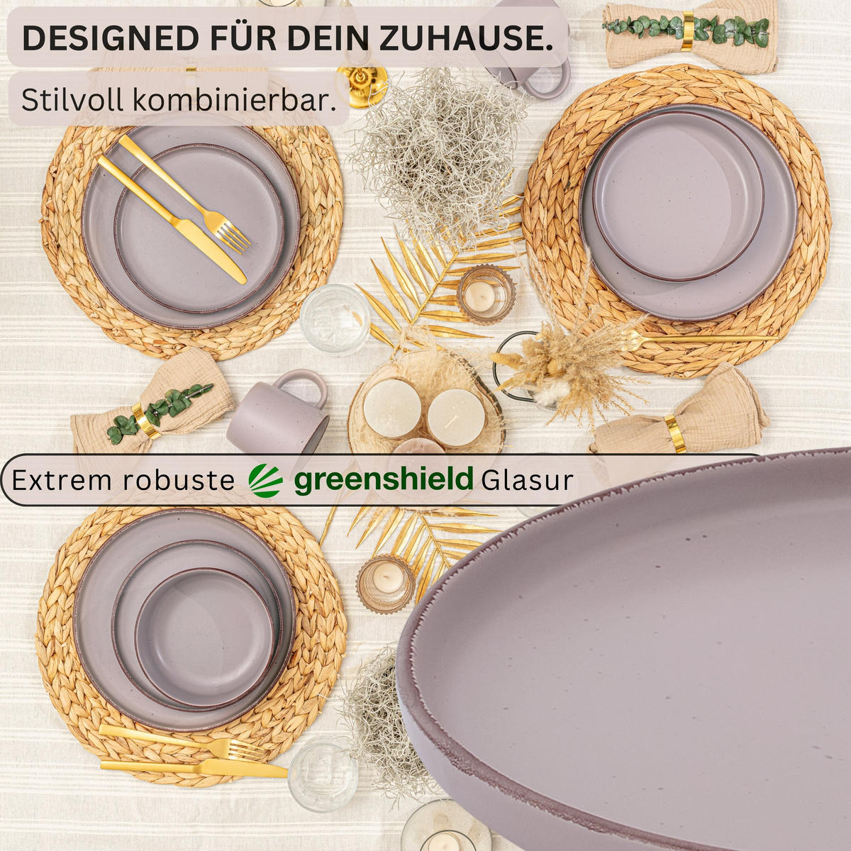 DESSERTTELLER BOMBAY BASALT - 4 teilig aus Steingut - Lila, Stein (20.5cm) - Sänger