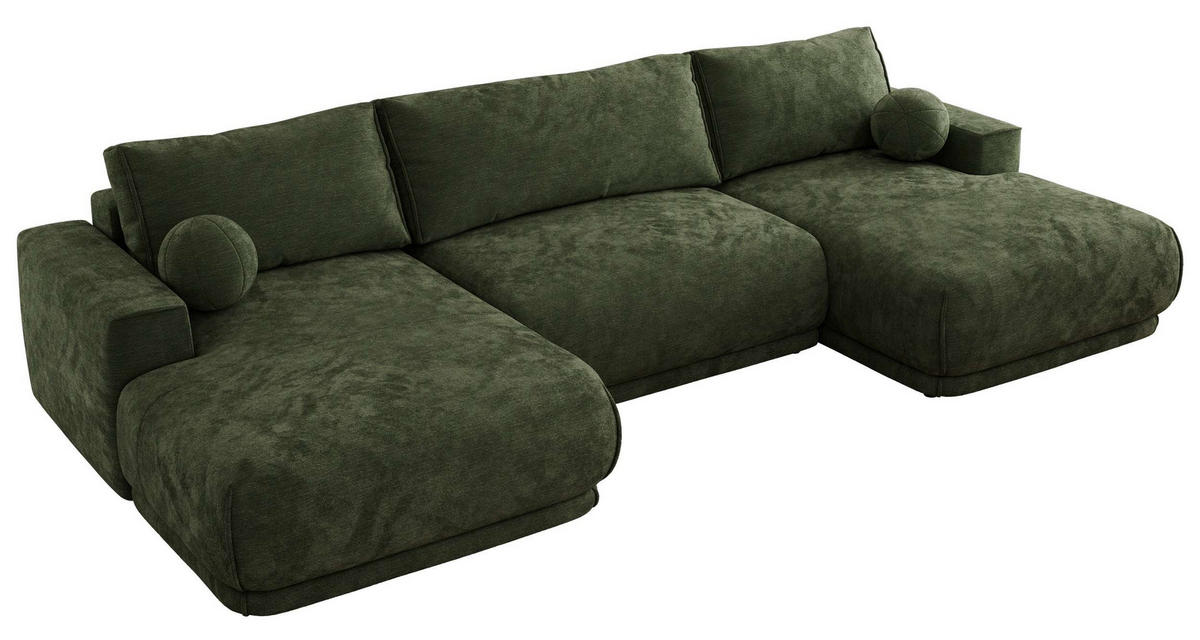 SEDACIA SÚPRAVA RINA U Tmavozelená Hladký ženil - čierna/tmavozelená, textil/plast (360/85/170cm) - MKS