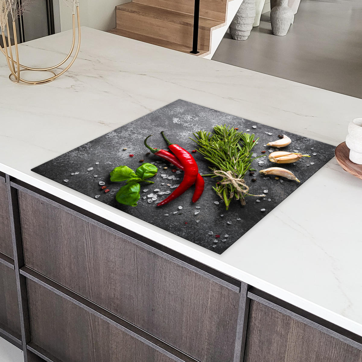 HERDABDECKPLATTE Pfeffer - Kräuter - Gewürze - Beton 78x78 cm - Rot, Kunststoff (78/78/0.2cm) - MuchoWow