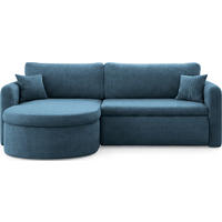 ECKSOFA Cora mit Schlaffunktion & Stauraum, Universell Rechts/Links, Blau Cord Chenille 260/82/160 cm - Blau/Schwarz, Kunststoff/Textil (250/160cm) - WFL GROUP