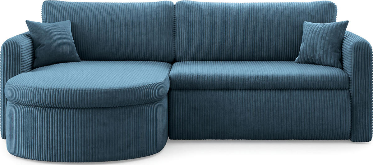 ECKSOFA Cora mit Schlaffunktion & Stauraum, Universell Rechts/Links, Blau Cord Chenille 260/82/160 cm - Blau/Schwarz, Kunststoff/Textil (250/160cm) - WFL GROUP