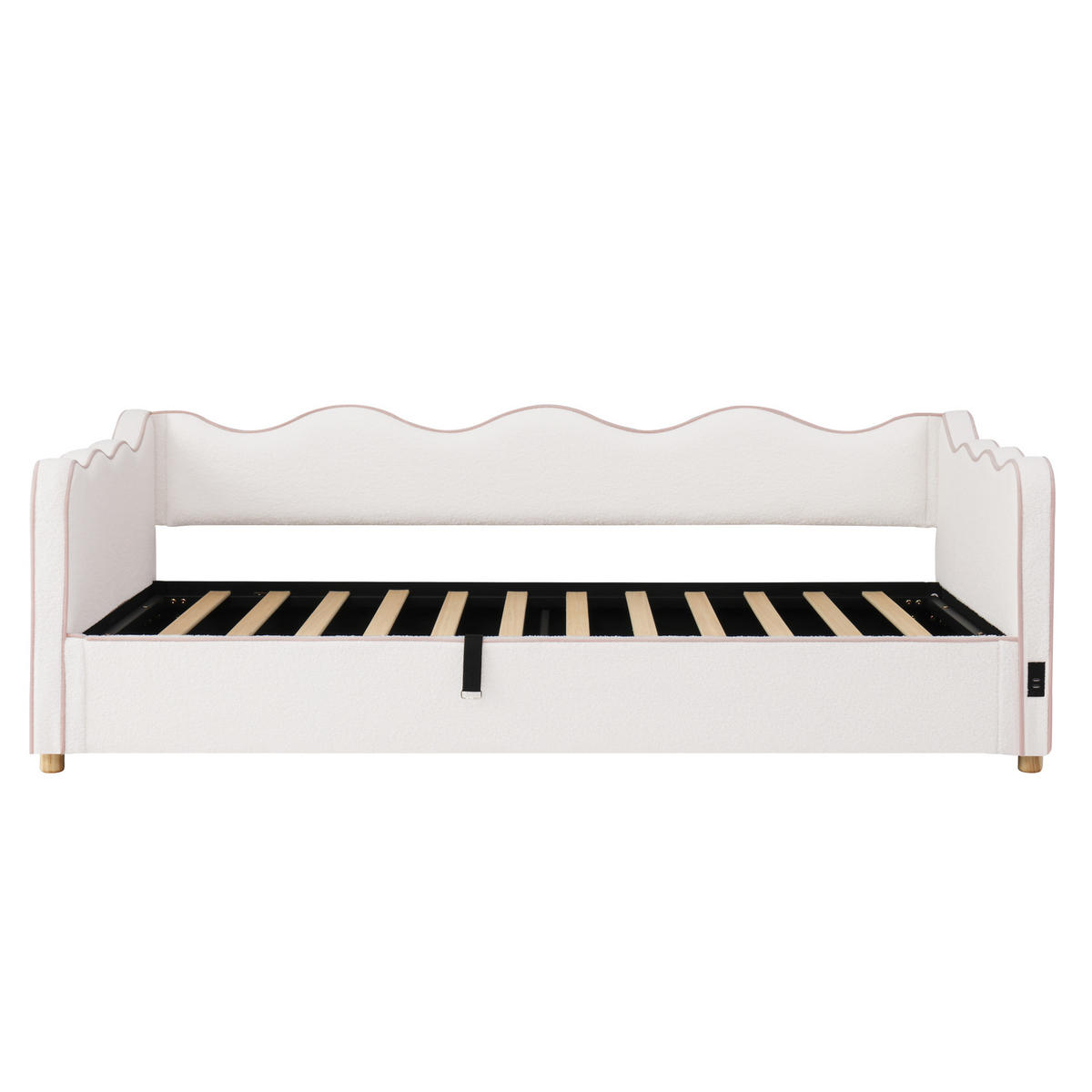POLSTERBETT 90/200 cm in Beige mit Bettkasten, USB und Type-C Bouclé - Beige, Holzwerkstoff/Textil (90/200cm) - CHICFURN