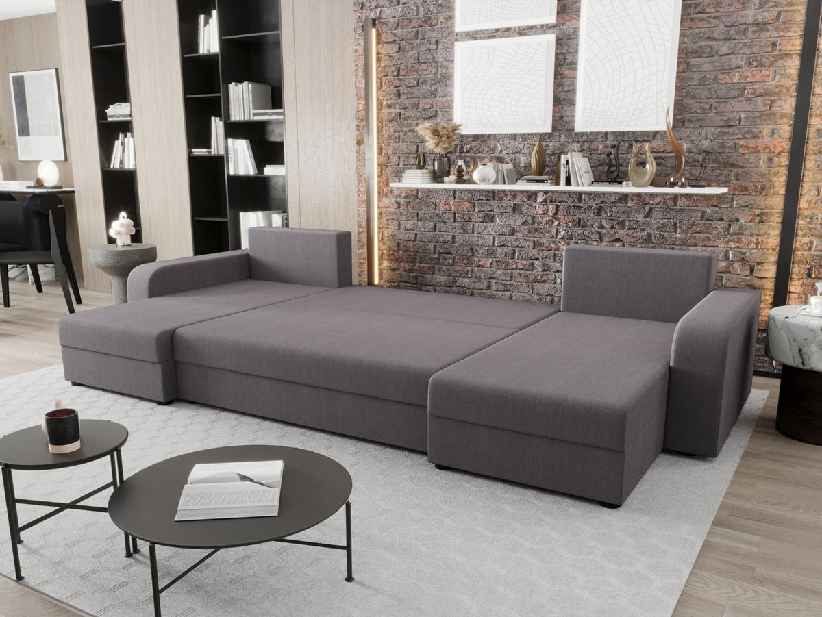 WOHNLANDSCHAFT HEWLET U BIS Cosmic 160 mit Schlaffunktion - Grau, Textil (305/90/140cm) - Bedante