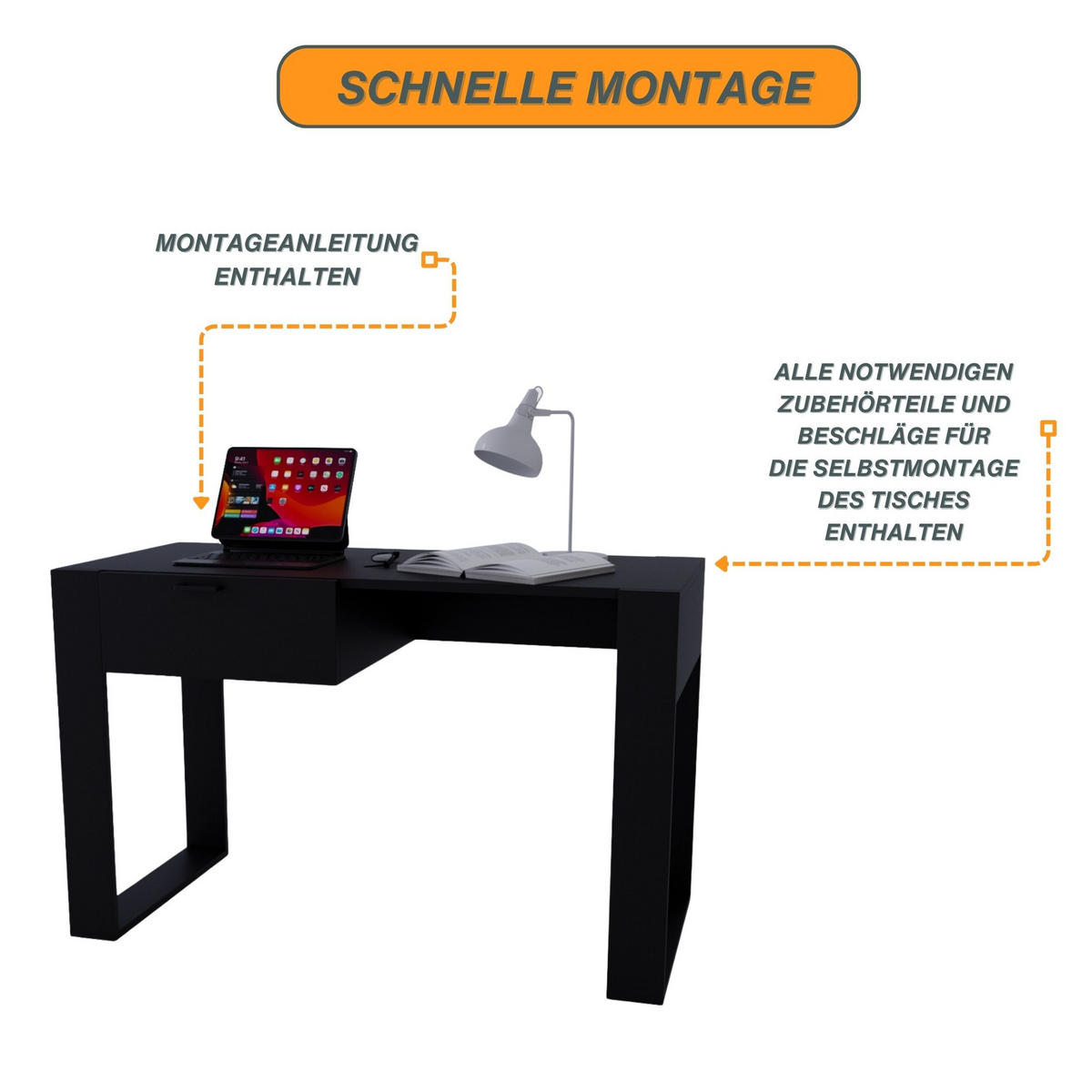SCHREIBTISCH Schwarz 120/73/53,6 cm - Schwarz, Holzwerkstoff (53.6/120/73cm) - CraftPAK