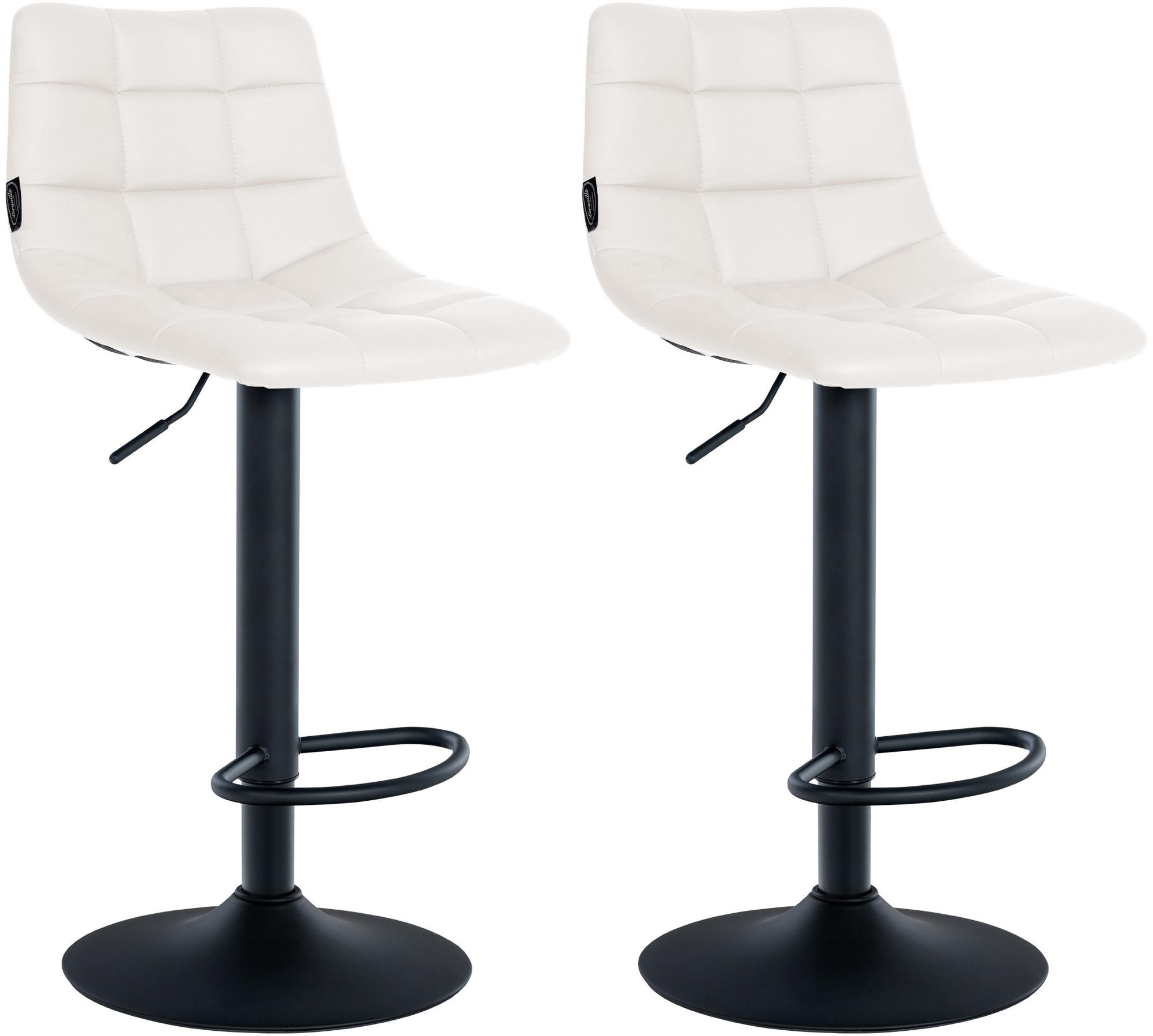 BARHOCKER 2er Set Lederlook weiß - Schwarz/Weiß, Textil/Metall (43/87/46.5cm) - CLP