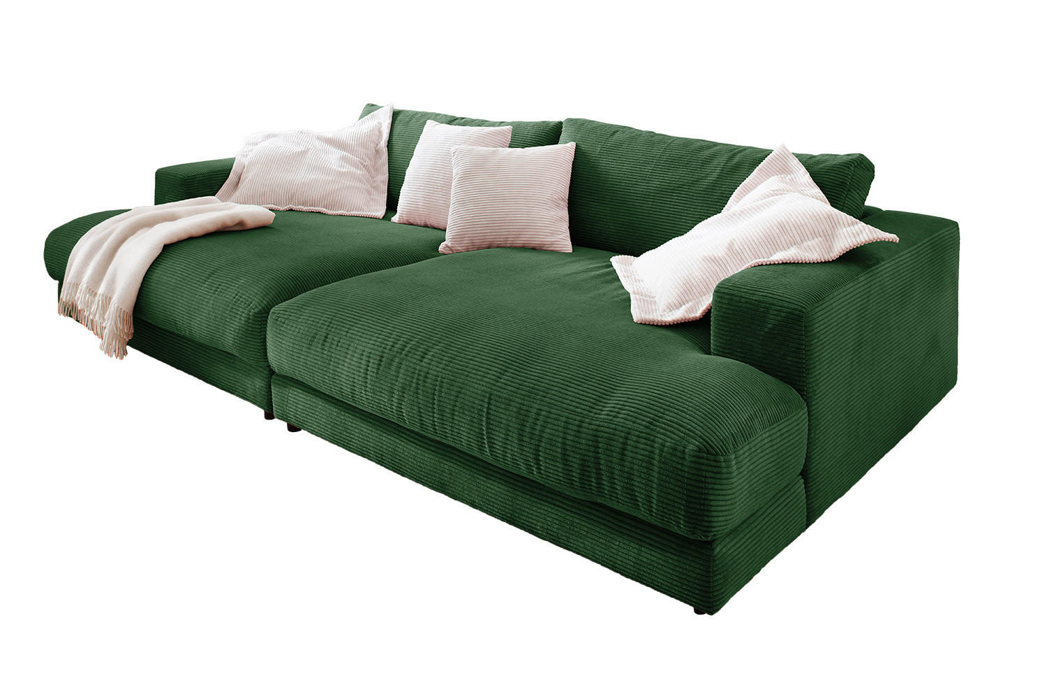 BIG SOFA XL MADELINE Smaragdgrün Cord - Smaragdgrün/Schwarz, Kunststoff/Textil (290/85/190cm) - KAWOLA