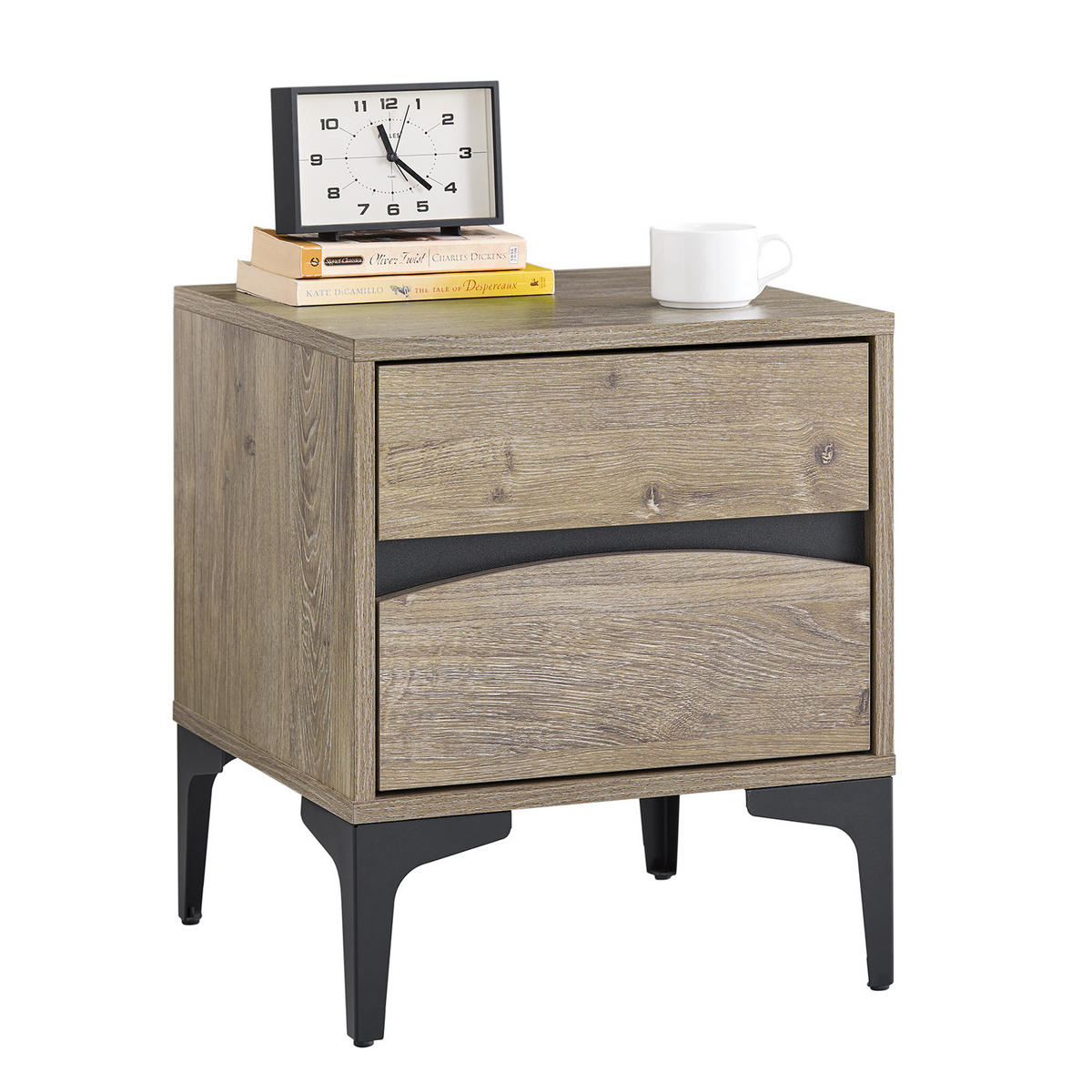 NACHTTISCH mit 2 Schubladen, 40×40×47 cm, Natur - Naturfarben, Holzwerkstoff (40/47/40cm) - SoBuy