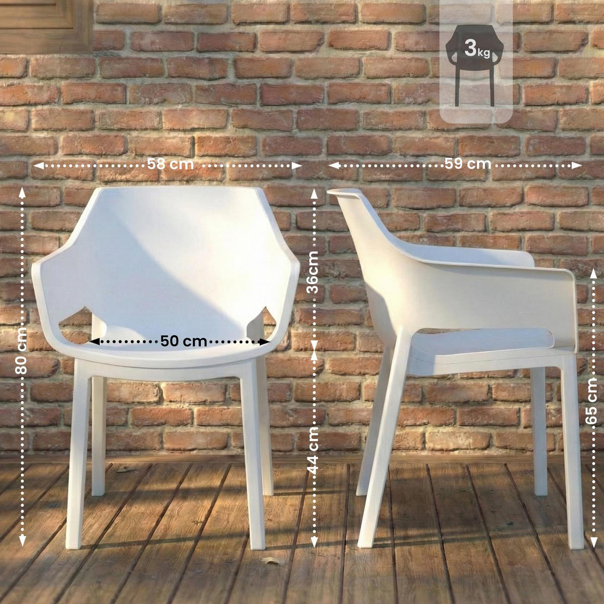 GARTENSTUHL Kunststoff Weiß - Weiß, Kunststoff (60/90/65cm) - CLP