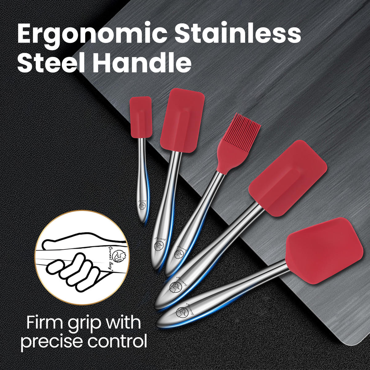 KÜCHENHELFER Set,Küchenhelfer-Set, Rot, 5-teilig: Silikon-Spatel mit Edelstahl-Griffen - Rot, Metall - Gourmet Easy