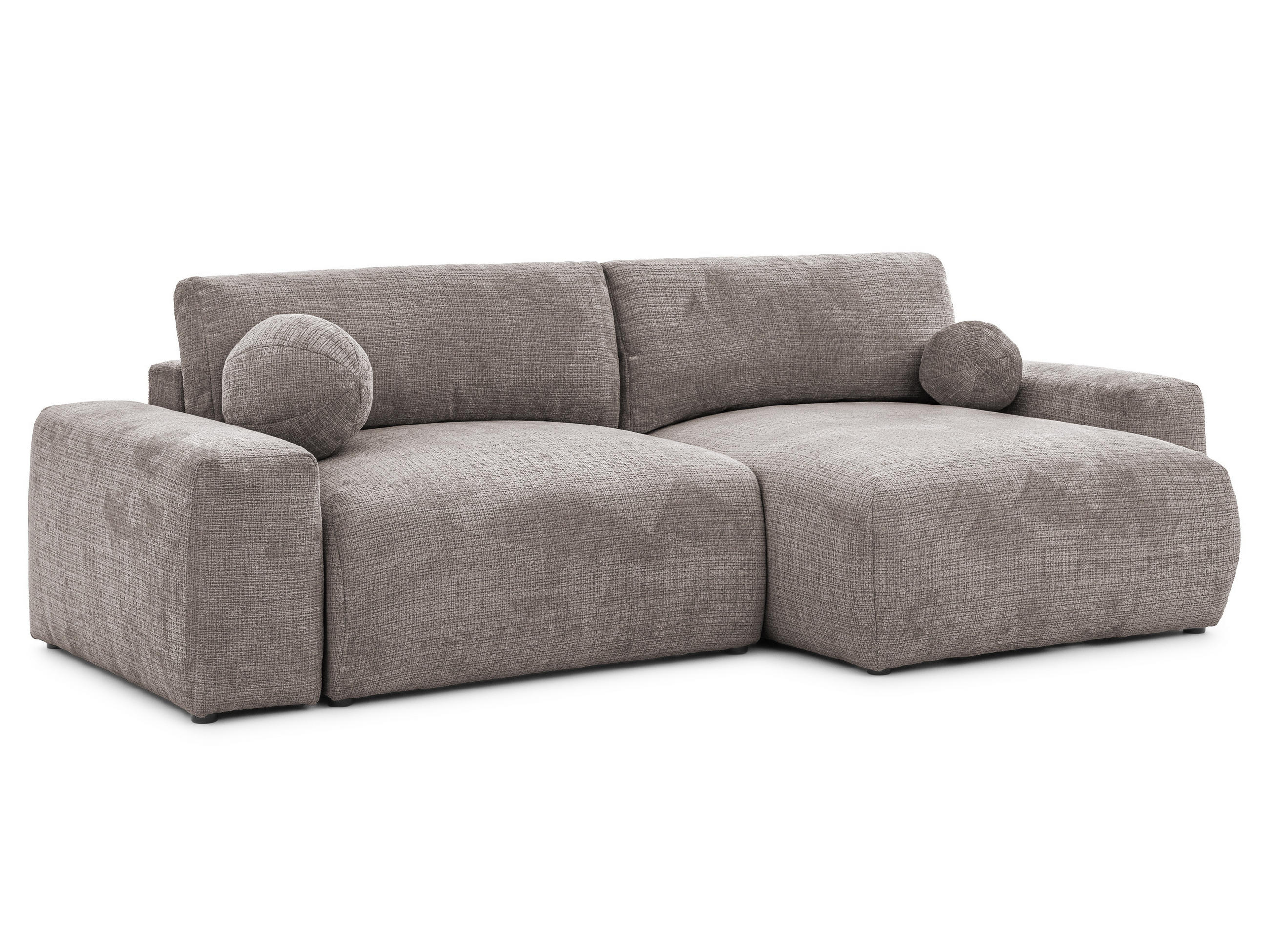 ECKSOFA Puffy mit Schlaffunktion und Bettkasten - besonders weich und puffig aus Taupe Chenille-Stoff - Ottomane rechts - Taupe/Schwarz, Holz/Kunststoff (266/138cm) - S-Style Möbel