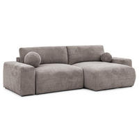 ECKSOFA Puffy mit Schlaffunktion und Bettkasten - besonders weich und puffig aus Taupe Chenille-Stoff - Ottomane rechts - Taupe/Schwarz, Holz/Kunststoff (266/138cm) - S-Style Möbel