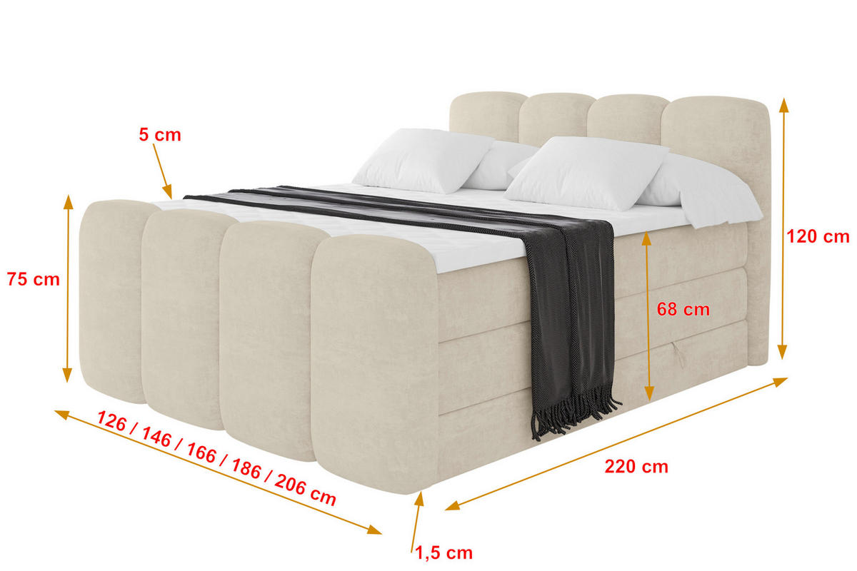 BOXBETT mit Matratze H3|H4 - NINA-Z KING - 140x200 cm - Beige - Sahara, Holzwerkstoff (140/200cm) - ALTDECOR