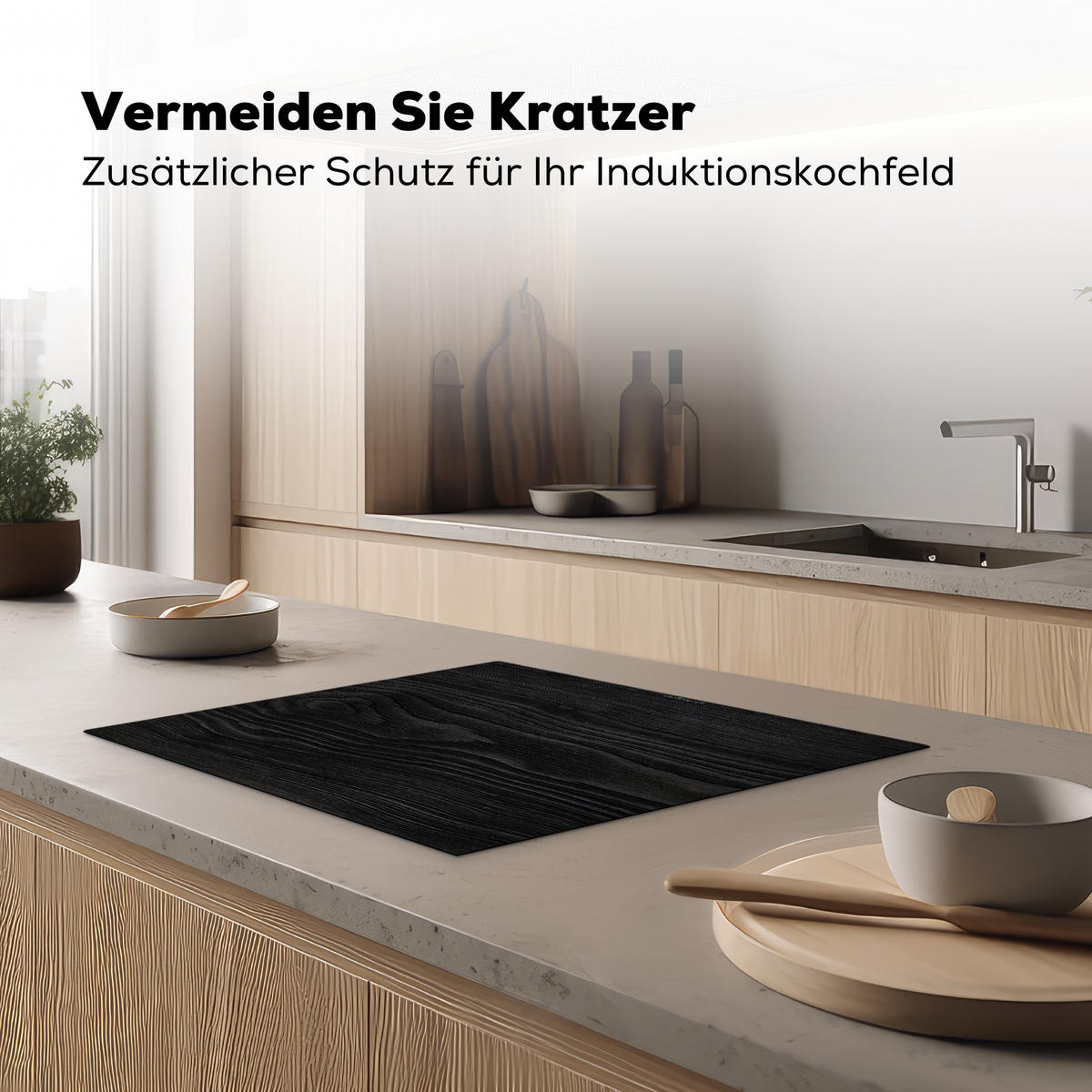HERDABDECKPLATTE Schwarz - Holzoptik 65x52 cm - Schwarz, Kunststoff (65/0.2/52cm) - MuchoWow