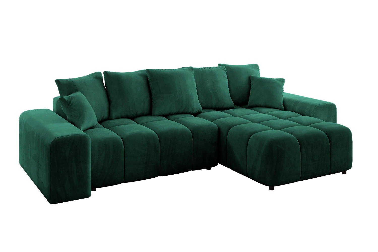 ECKSOFA Ottomane rechts ENIL-L 297x189x68 Dunkelgrün Velours - Dunkelgrün, Holzwerkstoff/Kunststoff (189/297cm) - ALTDECOR