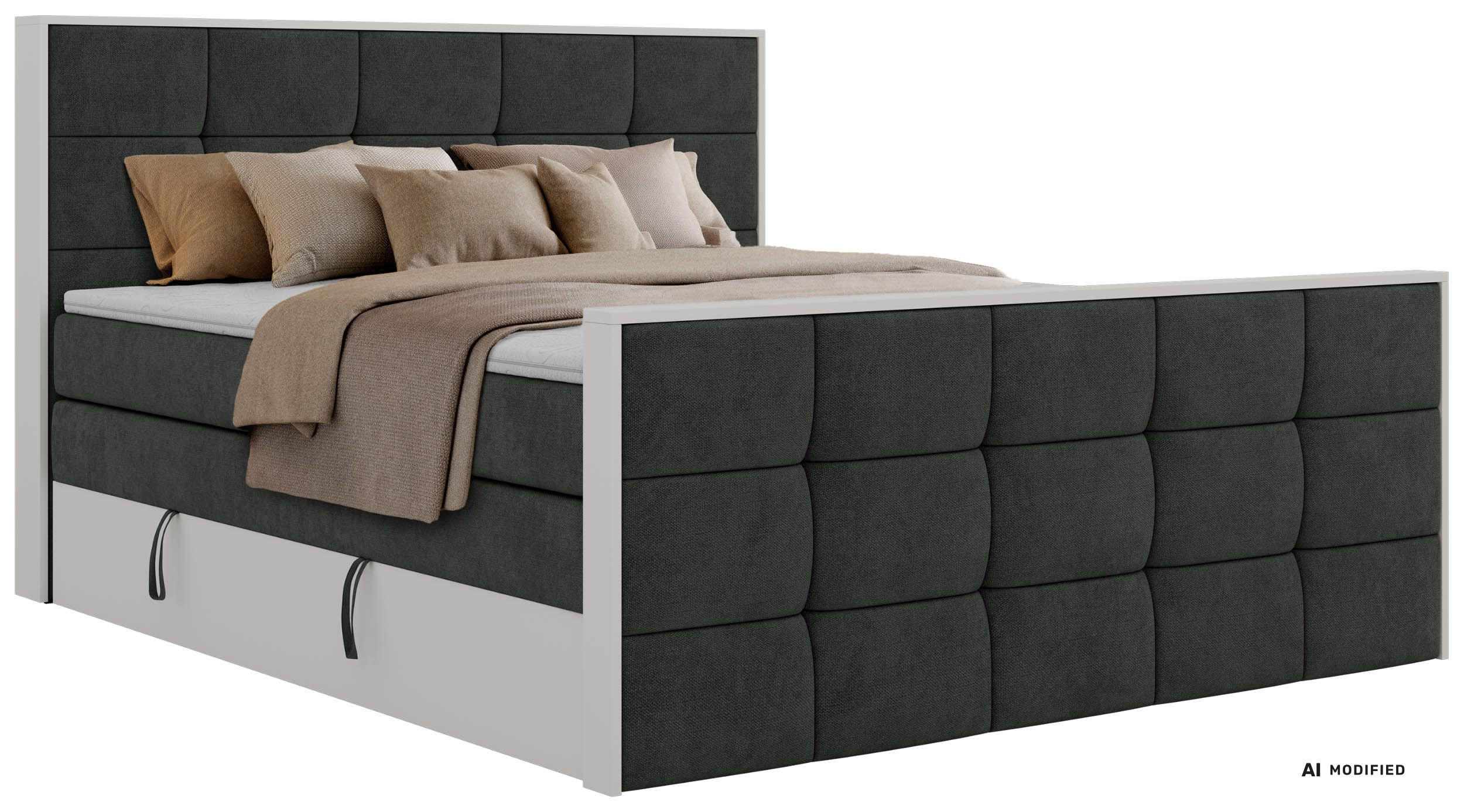 BOXSPRINGBETT ALVIT KING DUO 140/200 - Dunkelgrau Stukture - Topper T25 - H3 - Dunkelgrau/Schwarz, Kunststoff/Textil (140/200cm) - MKS
