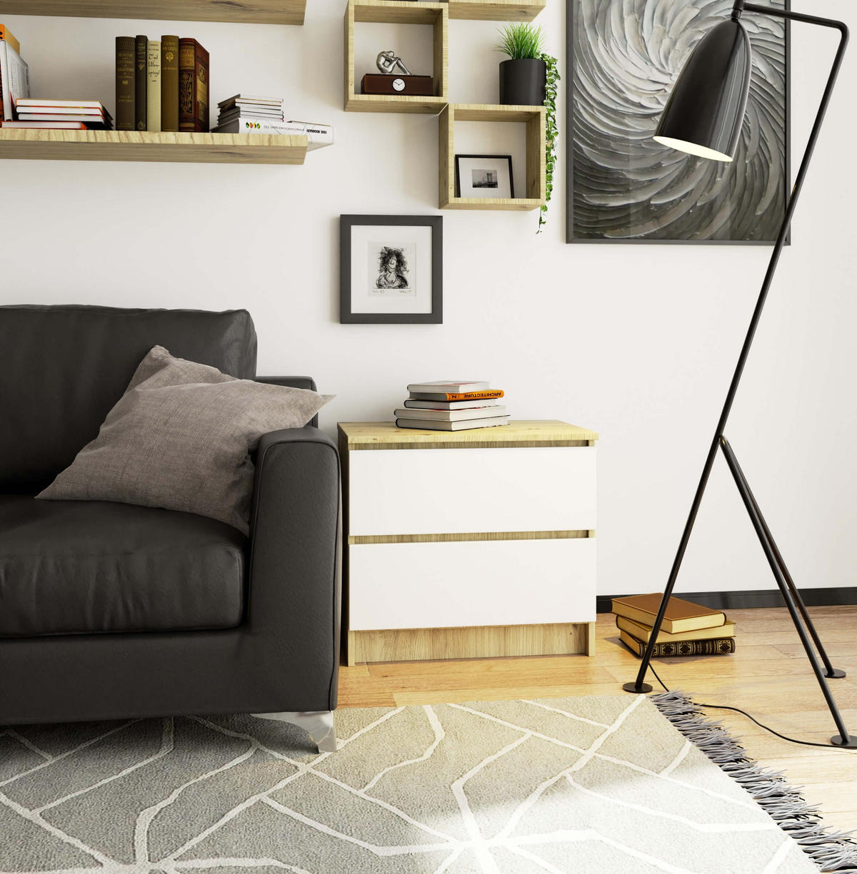 KOMMODE K60, Weiß-Grau, 60x40x77 cm - Eiche Artisan/Weiß, Holz (60/55/40cm) - Milordbikes