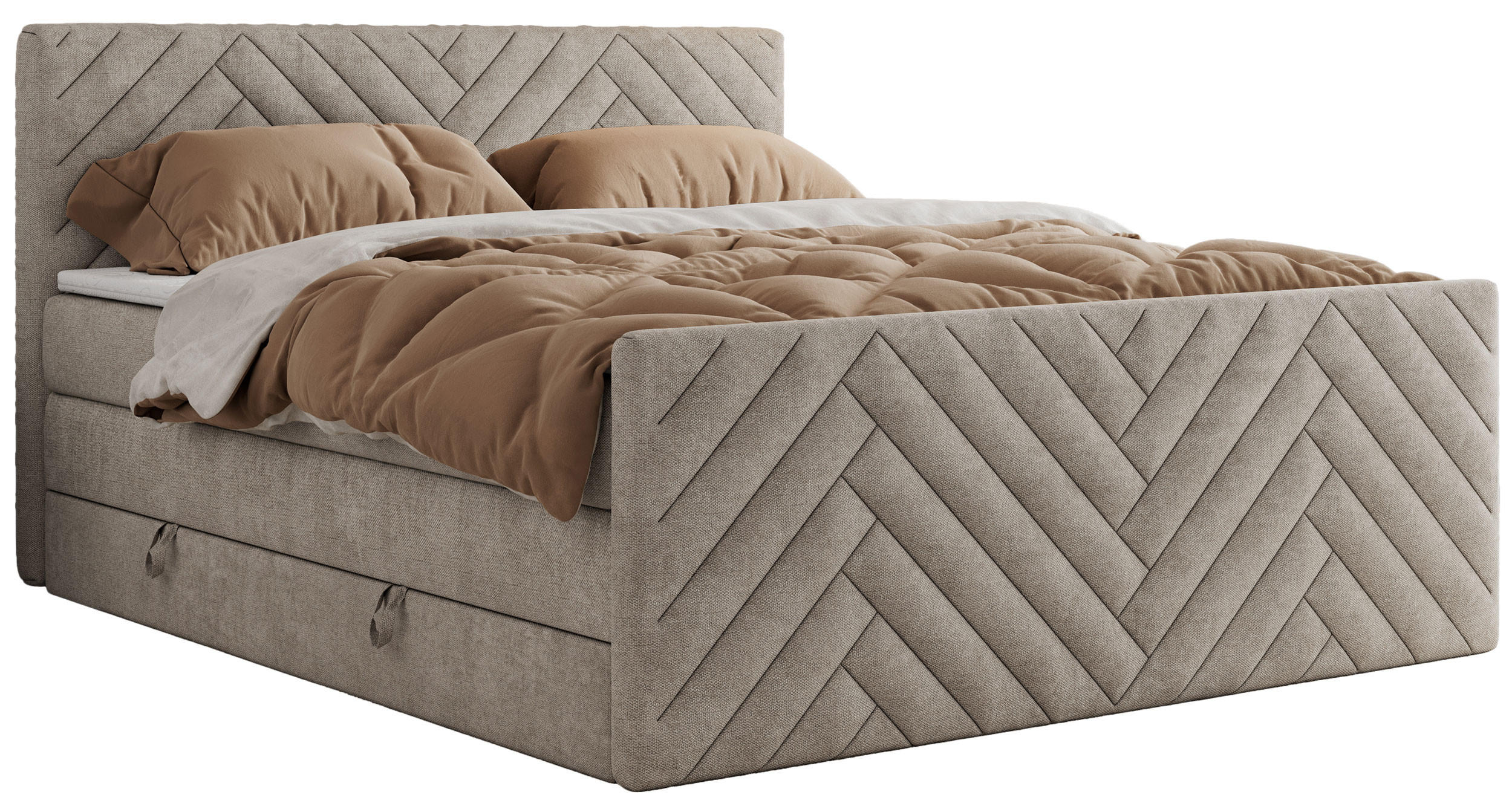 BOXSPRINGBETT PARIS KING DUO - 120/200 - Beige Struktur - H3 - Beige, Holz/Textil (120/200cm) - MKS