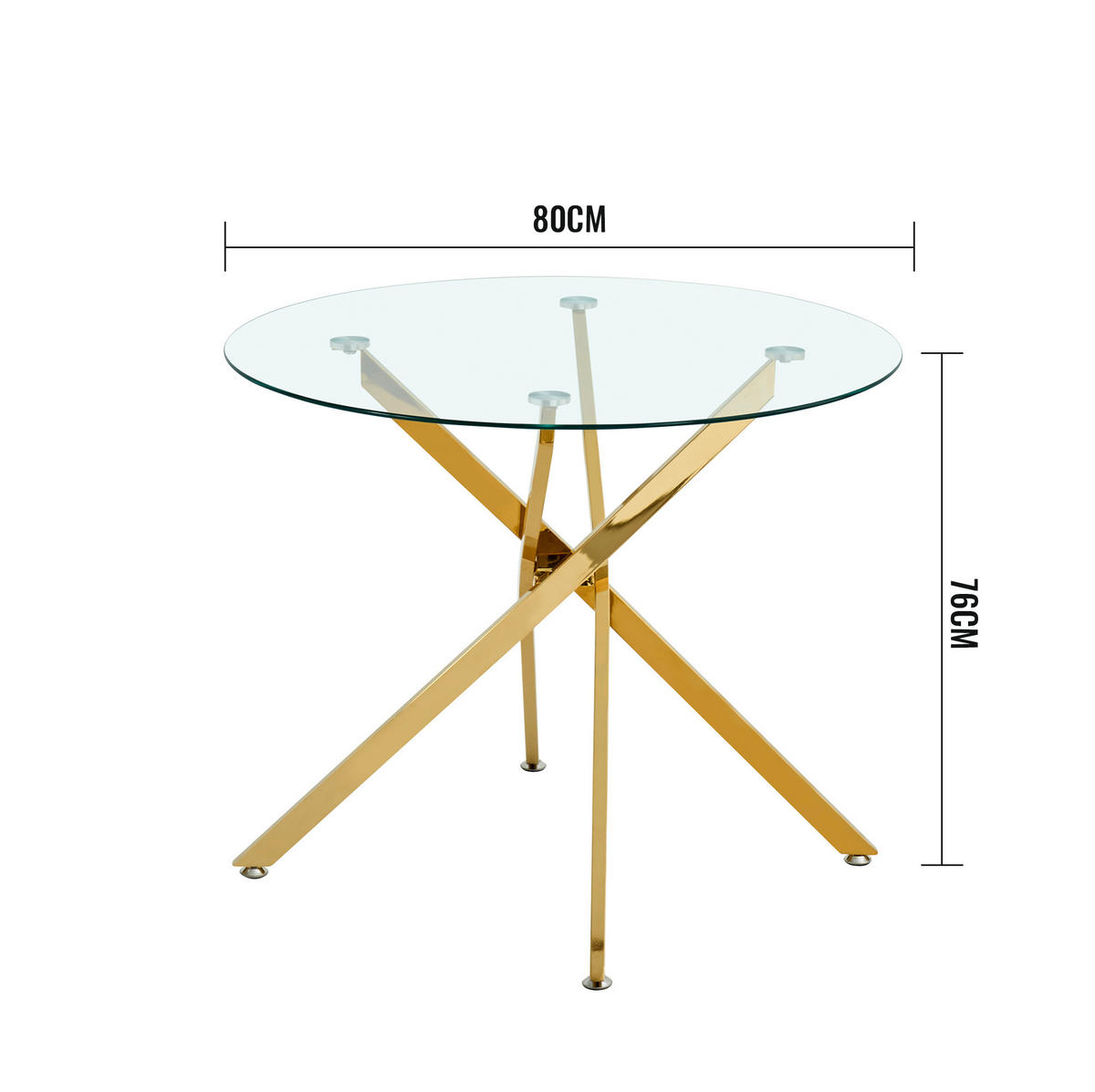 COUCHTISCH aus gehärtetem Glas und Metall in Gold mit verstellbaren Gleitern - Goldfarben, Glas (80/80/76cm) - Modfu