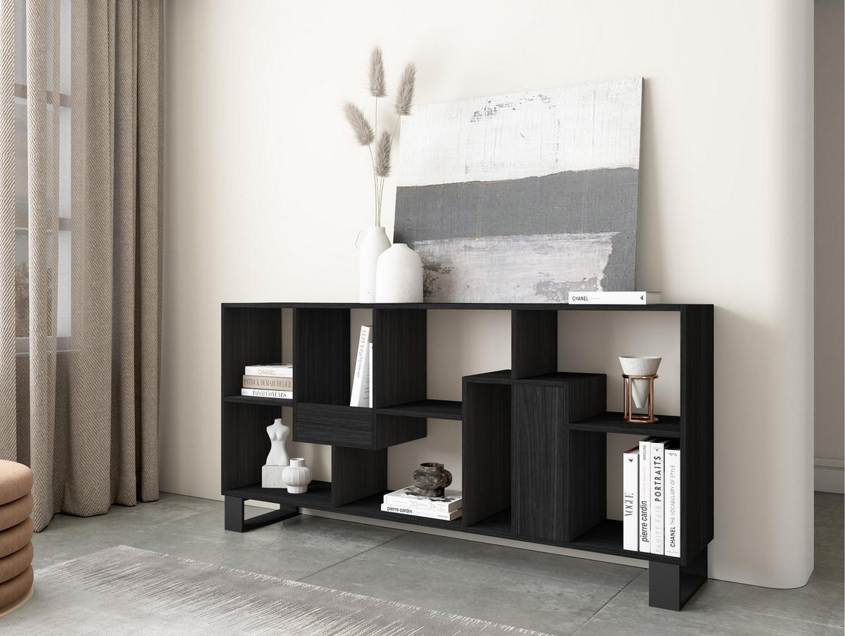 REGAL Bibliothek, Schwarz, 67/31/174cm - Schwarz, Holzwerkstoff (67/174/31cm) - Skraut Home