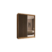 KLEIDERSCHRANK mit Spiegel-Schiebetüren und Aluminium-Leisten, LED-Beleuchtung - LAMELO- 150 cm Artisan+Schwarz+Artisan - Braun, Holzwerkstoff (150/216/61cm) - ALTDECOR