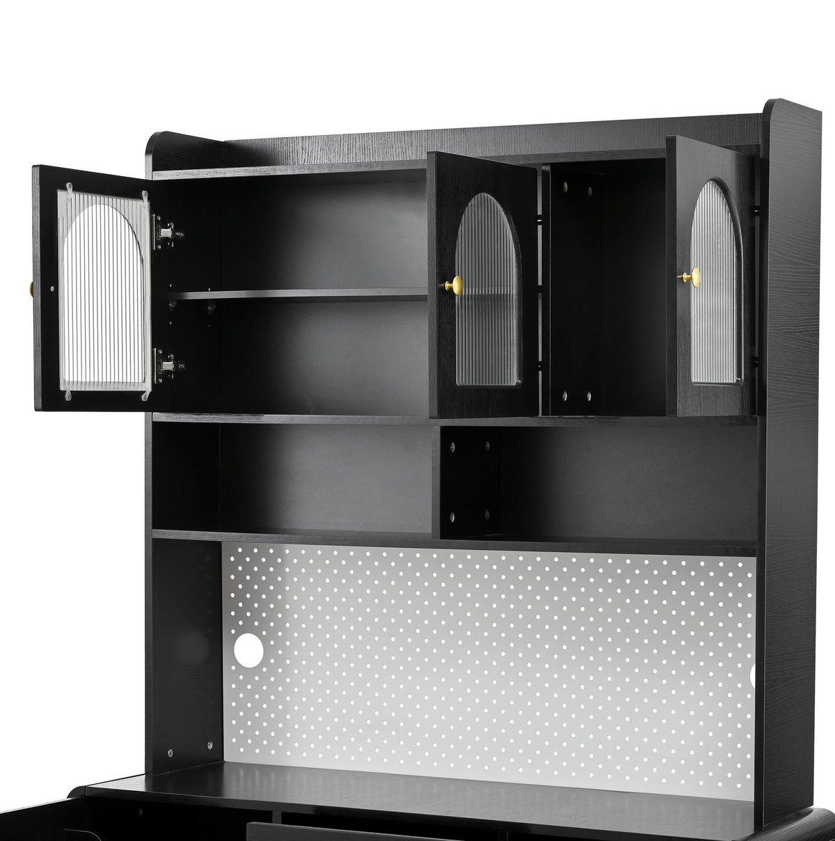 BUFFET 120x40x190 cm Schwarz mit Fluted Glas & Lochplatte - Schwarz, Holzwerkstoff (120/190/40cm) - Modfu