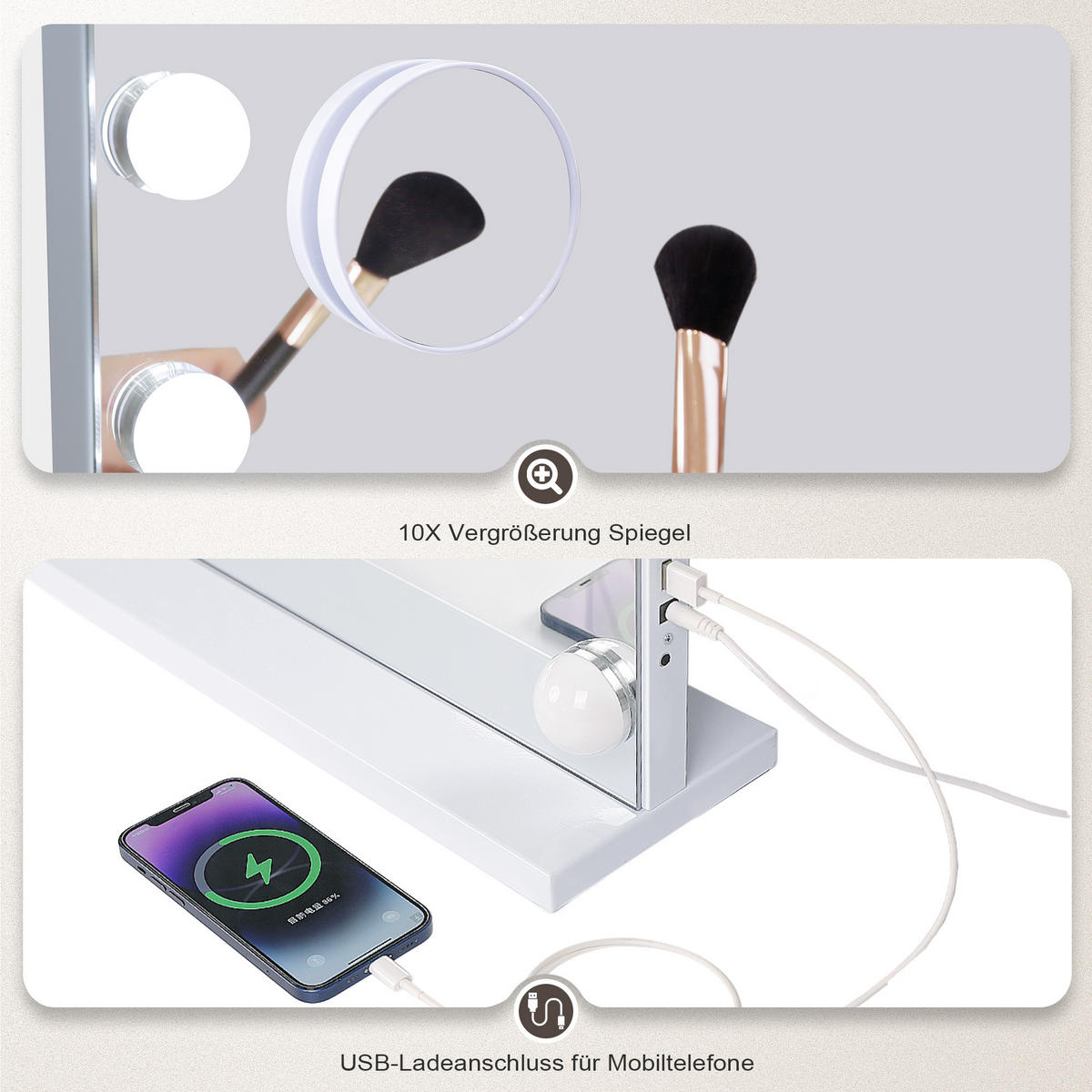 SCHMINKSPIEGEL mit LED-Beleuchtung weiß 80/58 cm - Weiß, Metall (80/58/3cm) - VANITII