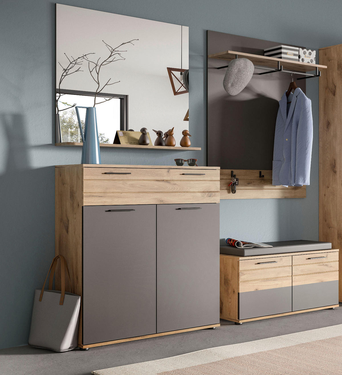 SCHUHKOMMODE Eiche, grau 90 cm mit Soft-Close - Eichefarben/Schwarz, Holzwerkstoff/Kunststoff (90/104/37cm) - Inn.Furn