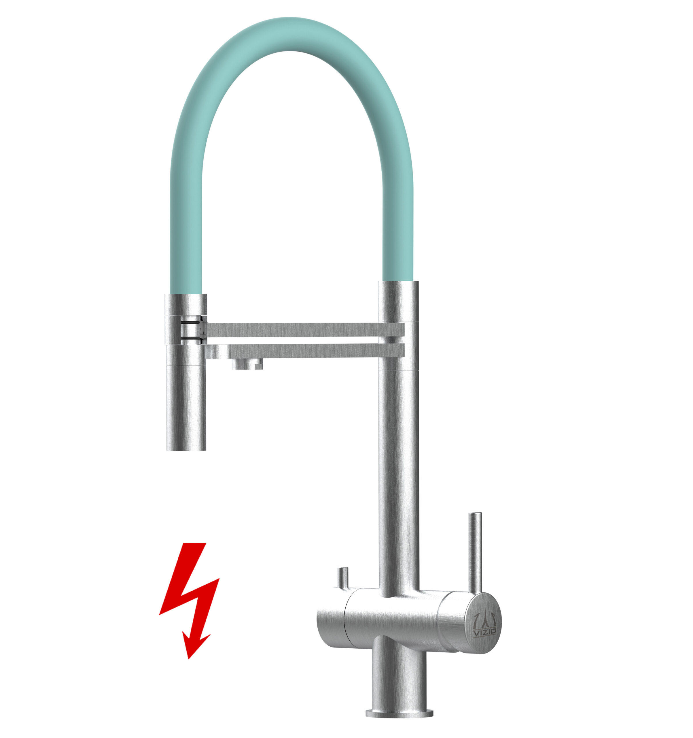NIEDERDRUCK-3-WEGE-KÜCHENARMATUR, Edelstahl Massiv aus Chirurgenstahl, Gebürstet und Türkis, 2-Strahl-Brause - Türkis, Metall (24/49/24cm) - VIZIO