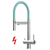 NIEDERDRUCK-3-WEGE-KÜCHENARMATUR, Edelstahl Massiv aus Chirurgenstahl, Gebürstet und Türkis, 2-Strahl-Brause - Türkis, Metall (24/49/24cm) - VIZIO