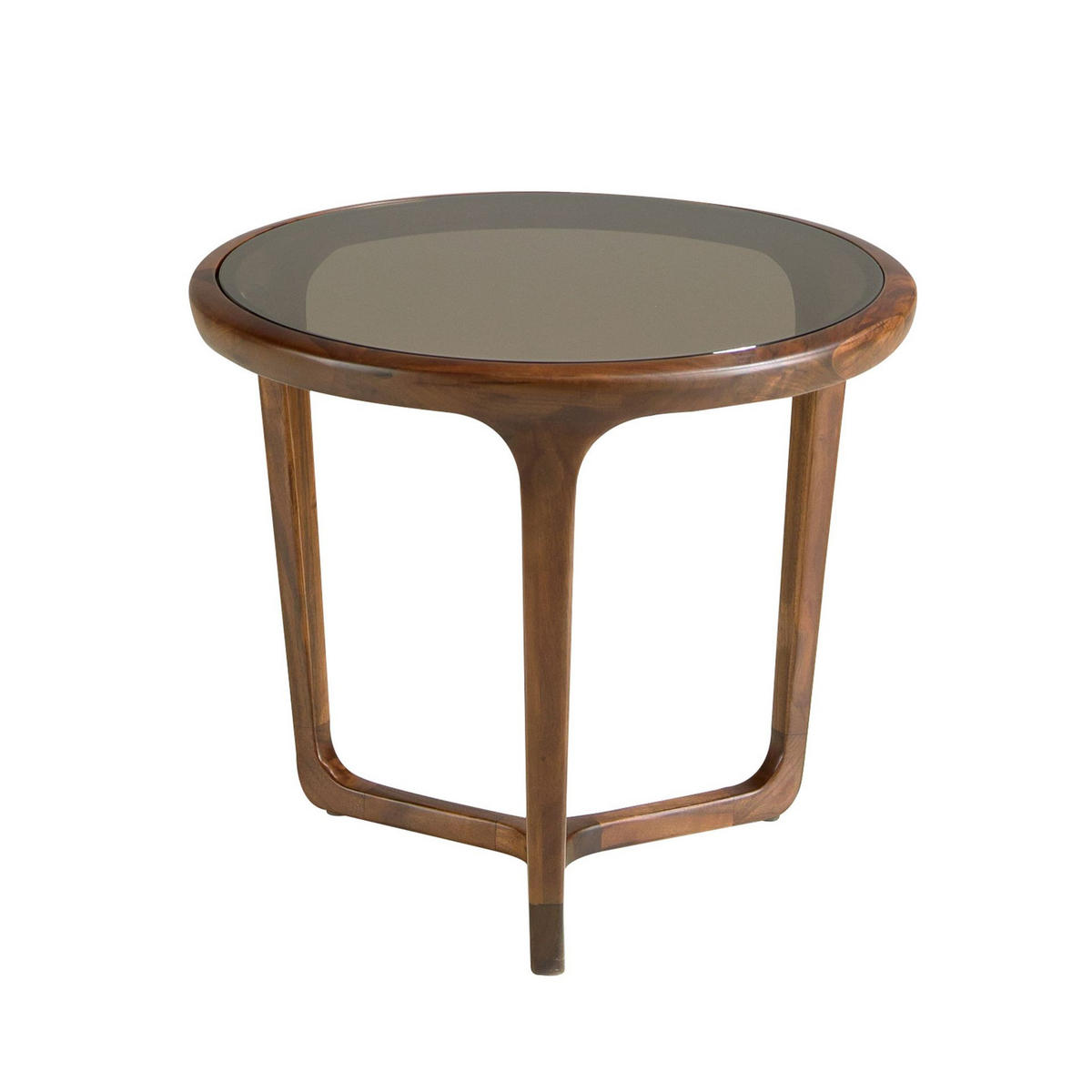 ECKTISCH Runder aus braunem Rauchglas und Walnussholz Ø55/45 cm - Walnussfarben/Braun, Glas/Holz (55/55/45cm) - ANGEL CERDA